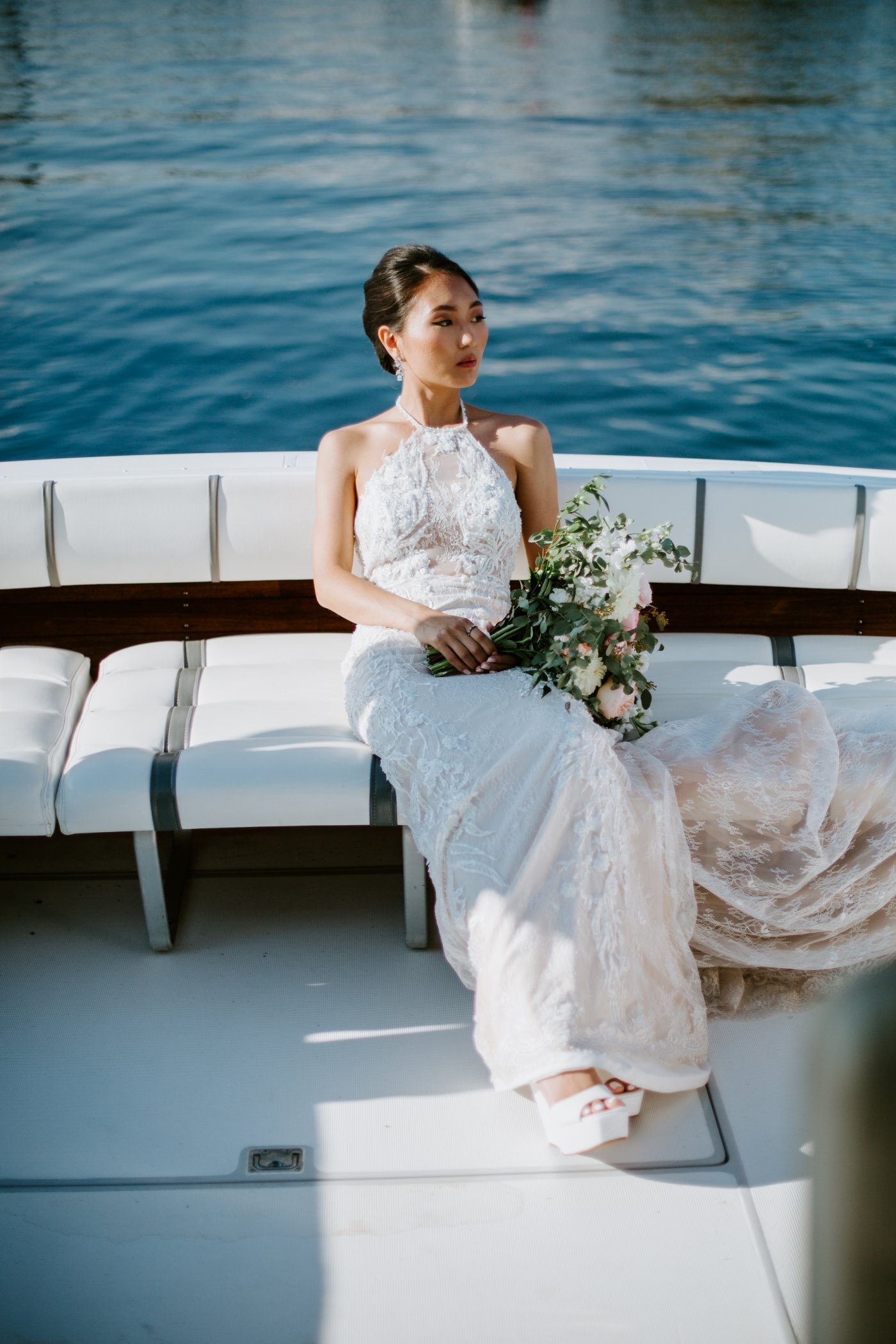 bridal portraits on boat