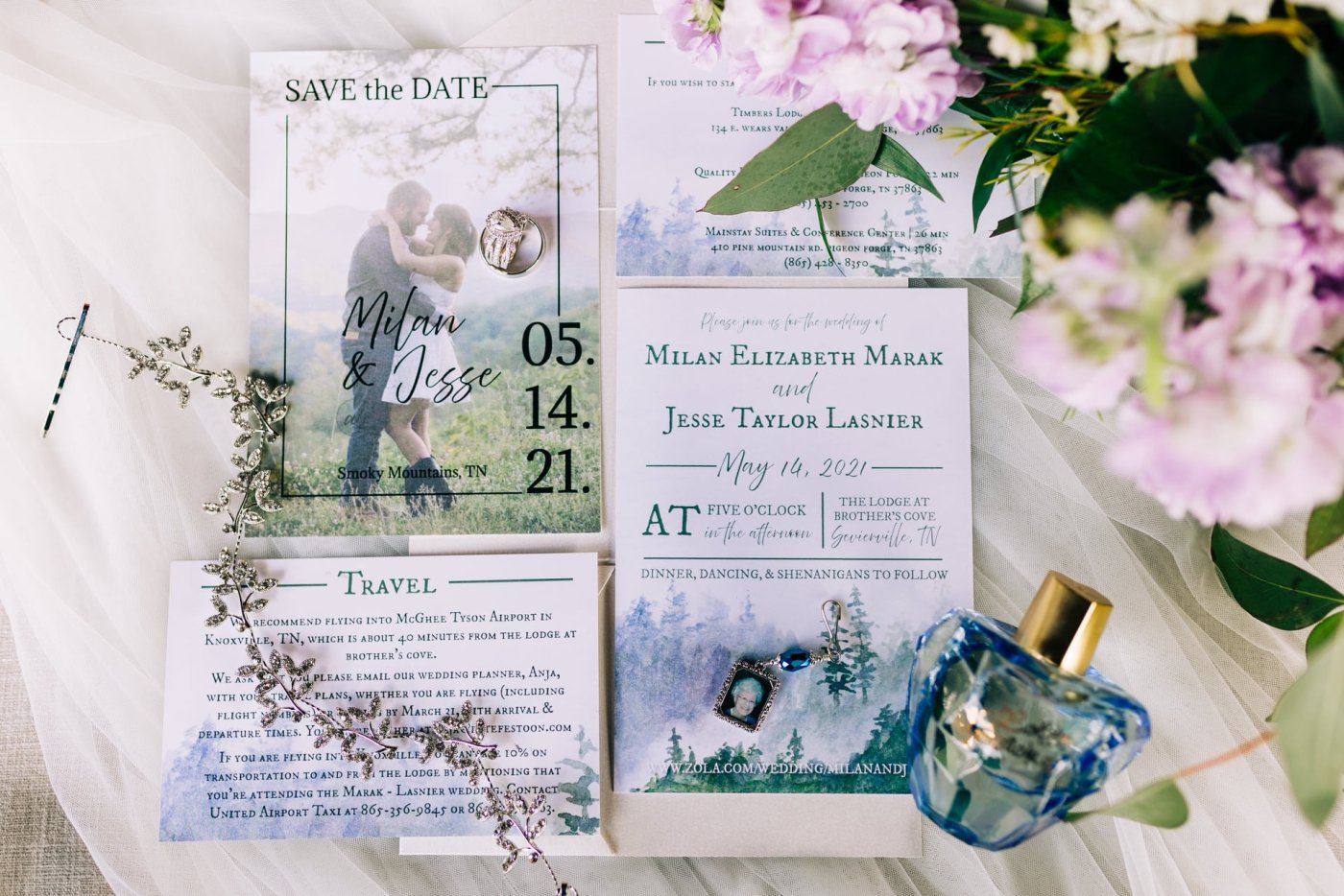 purple and green wedding stationery by Fete &amp; Festoon