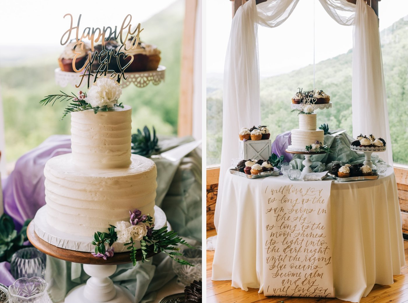white wedding cake with custom sign