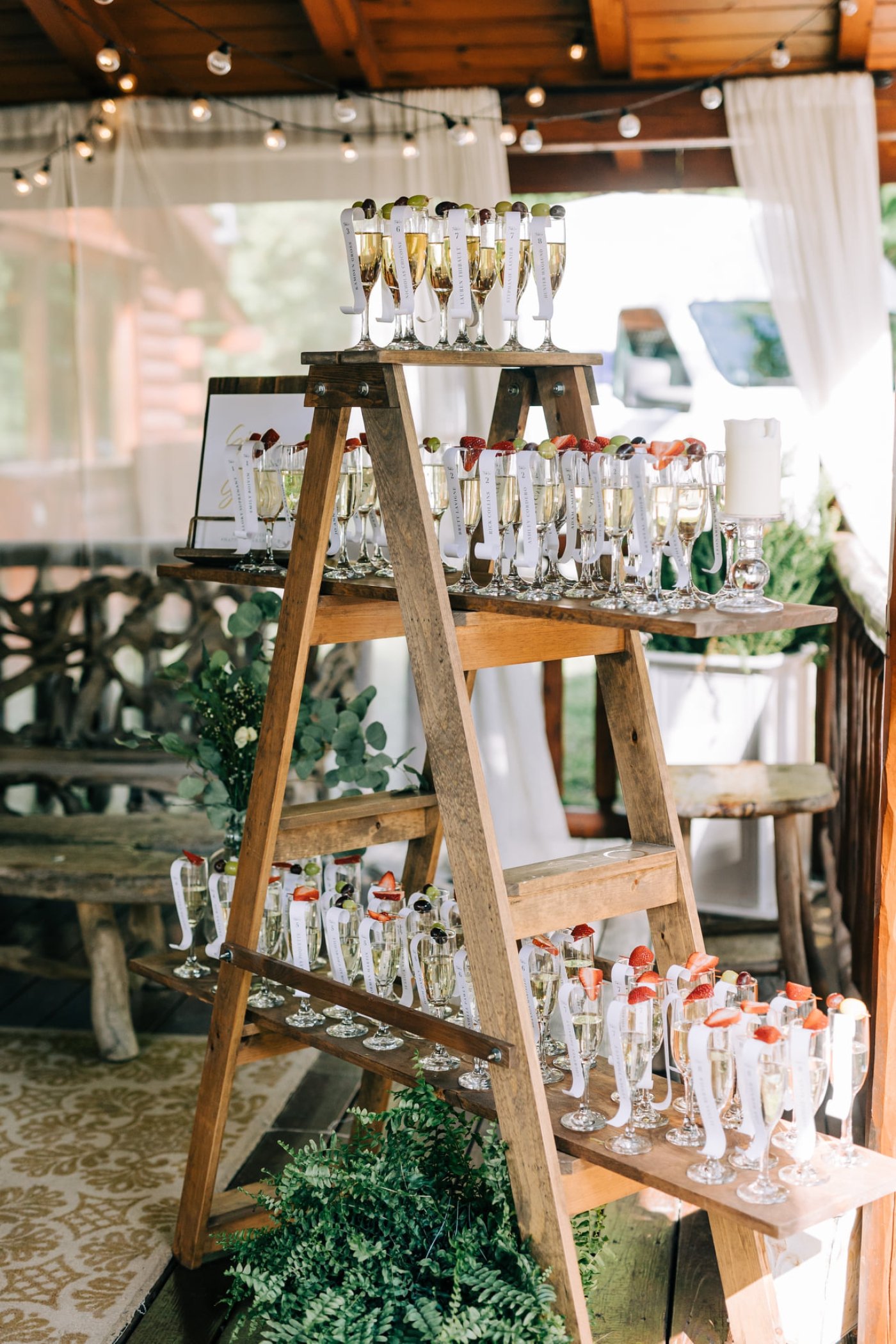 ladder with drinks at wedding reception