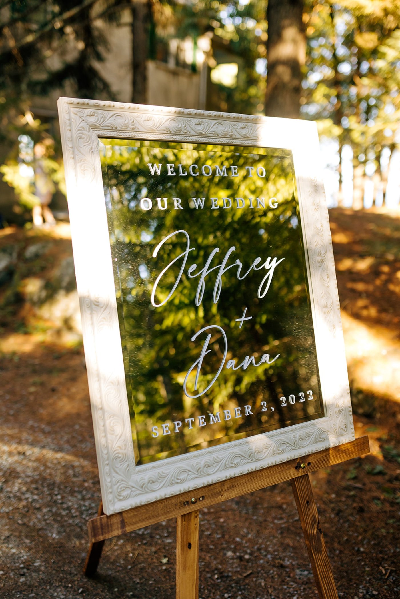 glass wedding welcome sign