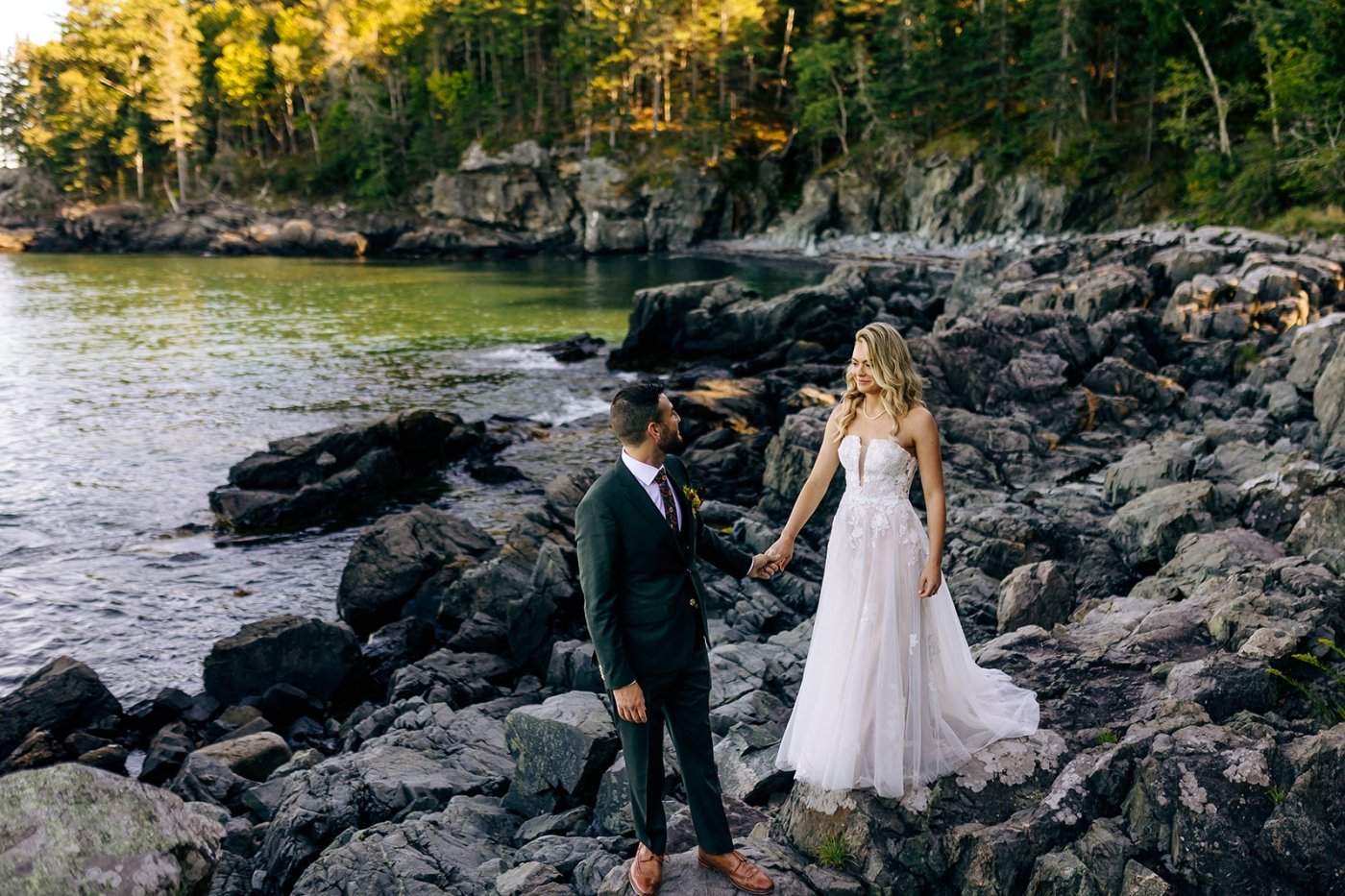 bride and groom portraits in Bar Harbor