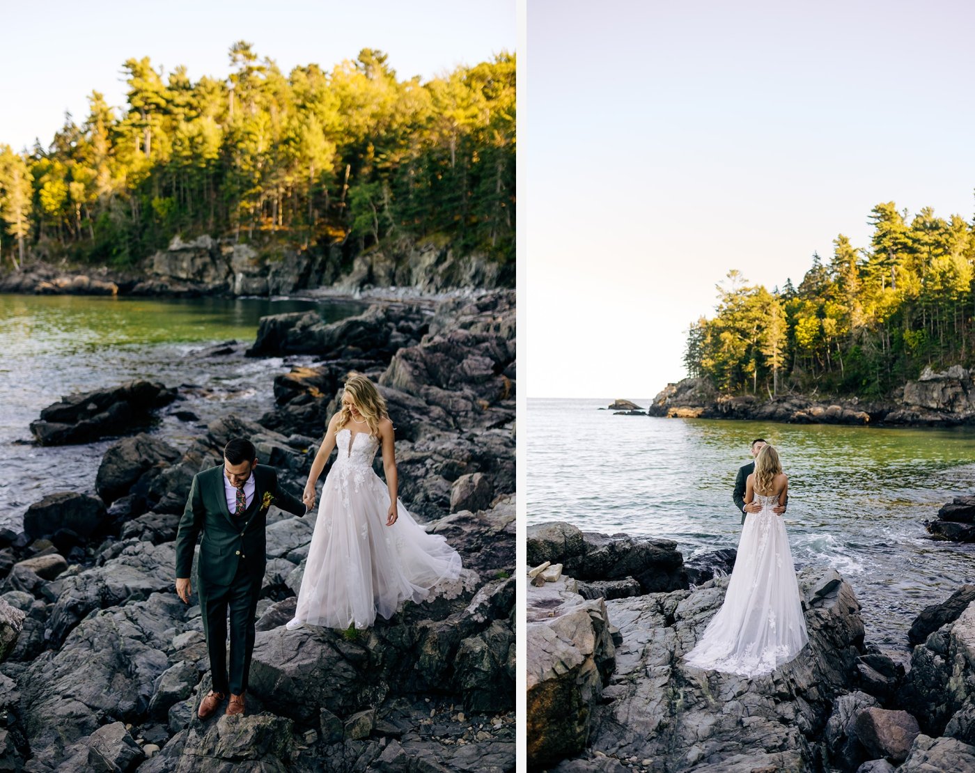 bride and groom portraits by ocean