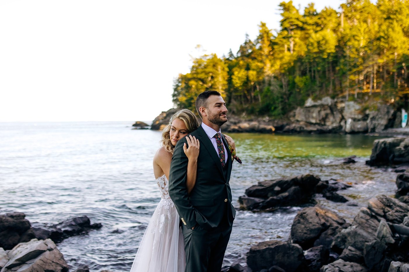 bride and groom portraits in Bar Harbor