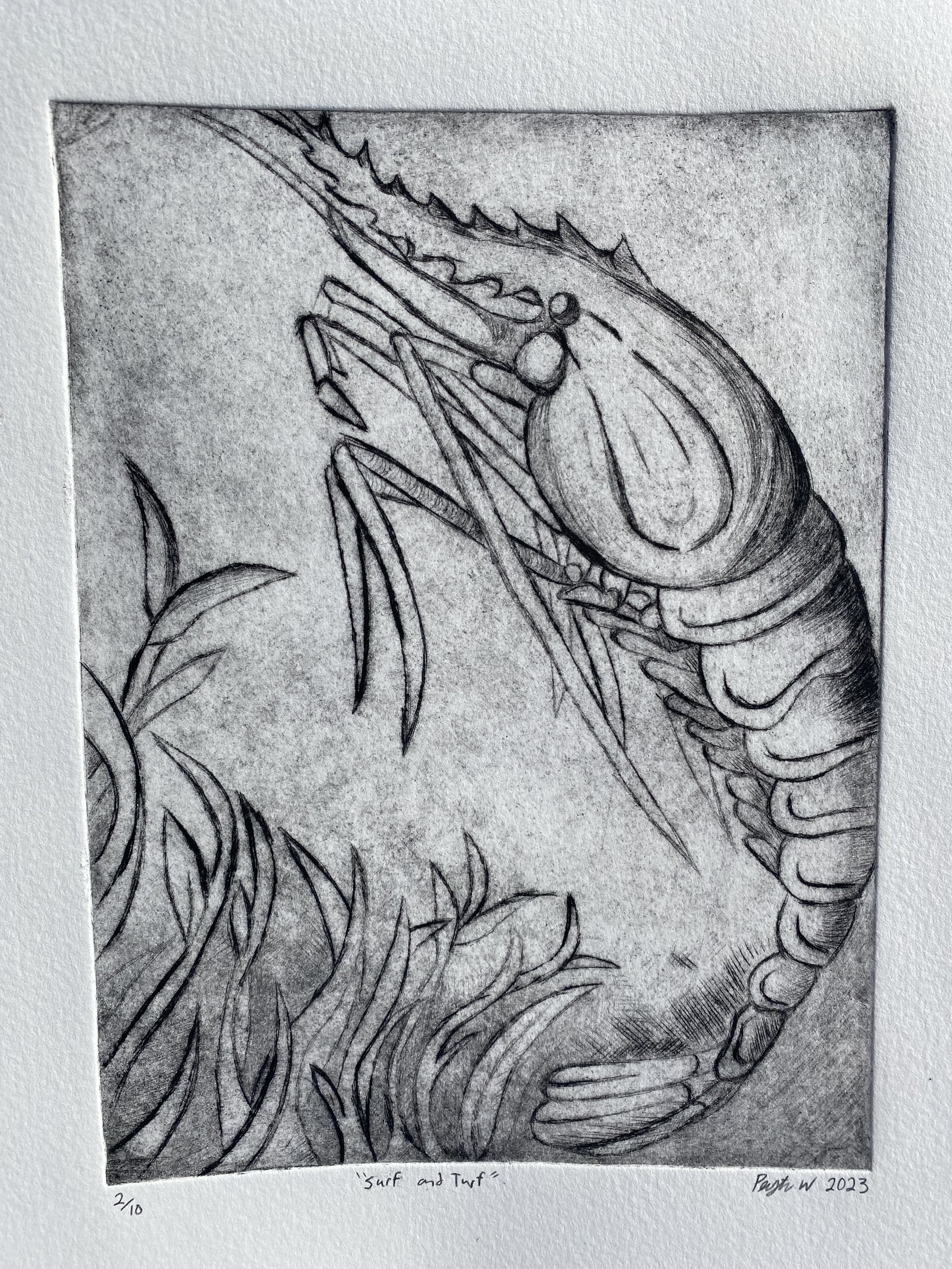 Surf and Turf , Drypoint, 15” x 11”, 2023