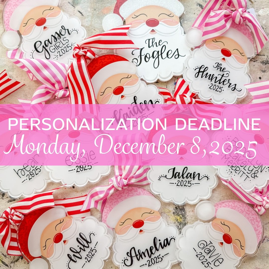 Personalizing lots of ornaments!🎄 𝗧𝗵𝗲 𝗗𝗘𝗔𝗗𝗟𝗜𝗡𝗘 𝗳𝗼𝗿 𝗽𝗲𝗿𝘀𝗼𝗻𝗮𝗹𝗶𝘇𝗮𝘁𝗶𝗼𝗻 𝗶𝘀 𝗠𝗼𝗻𝗱𝗮𝘆, 𝗗𝗲𝗰𝗲𝗺𝗯𝗲𝗿 𝟴, 𝟮𝟬𝟮𝟱.🎨🖌️ If you have already placed an order, we will contact you when it&rsquo;s ready. ⁣
⁣
Stop in to see