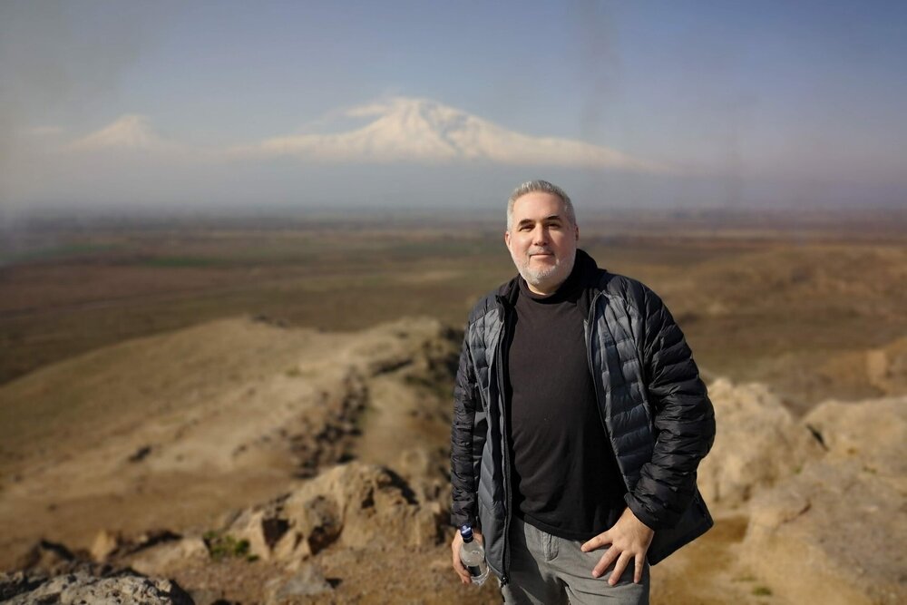Andrew at Armenian monastery and Mt. Ararat