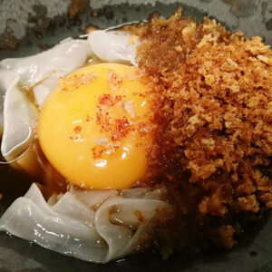 Ramen pintxo with egg and squid