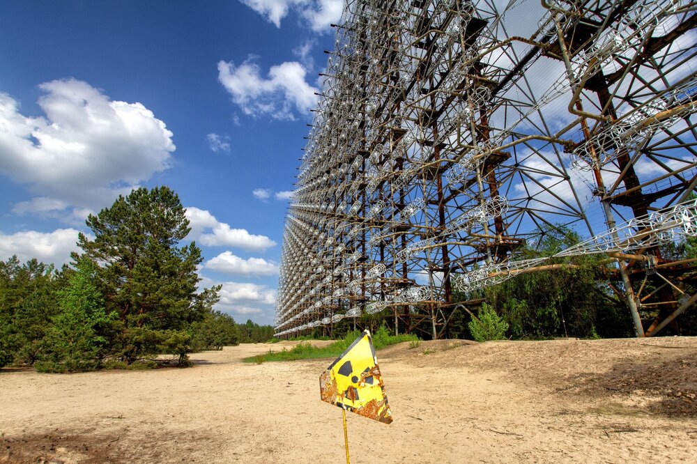 Rusting remains of the Duga radar system in the forests of Chernobyl