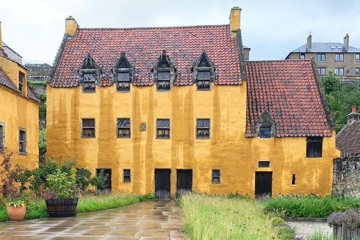Culross Palace with its Royal Gold harl, pantiles, and crow-stepped gables