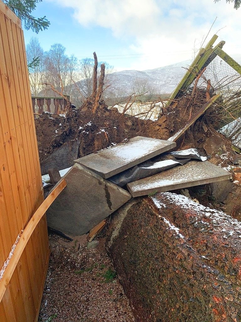 Paving stones tossed like playing cards in gale force winds.