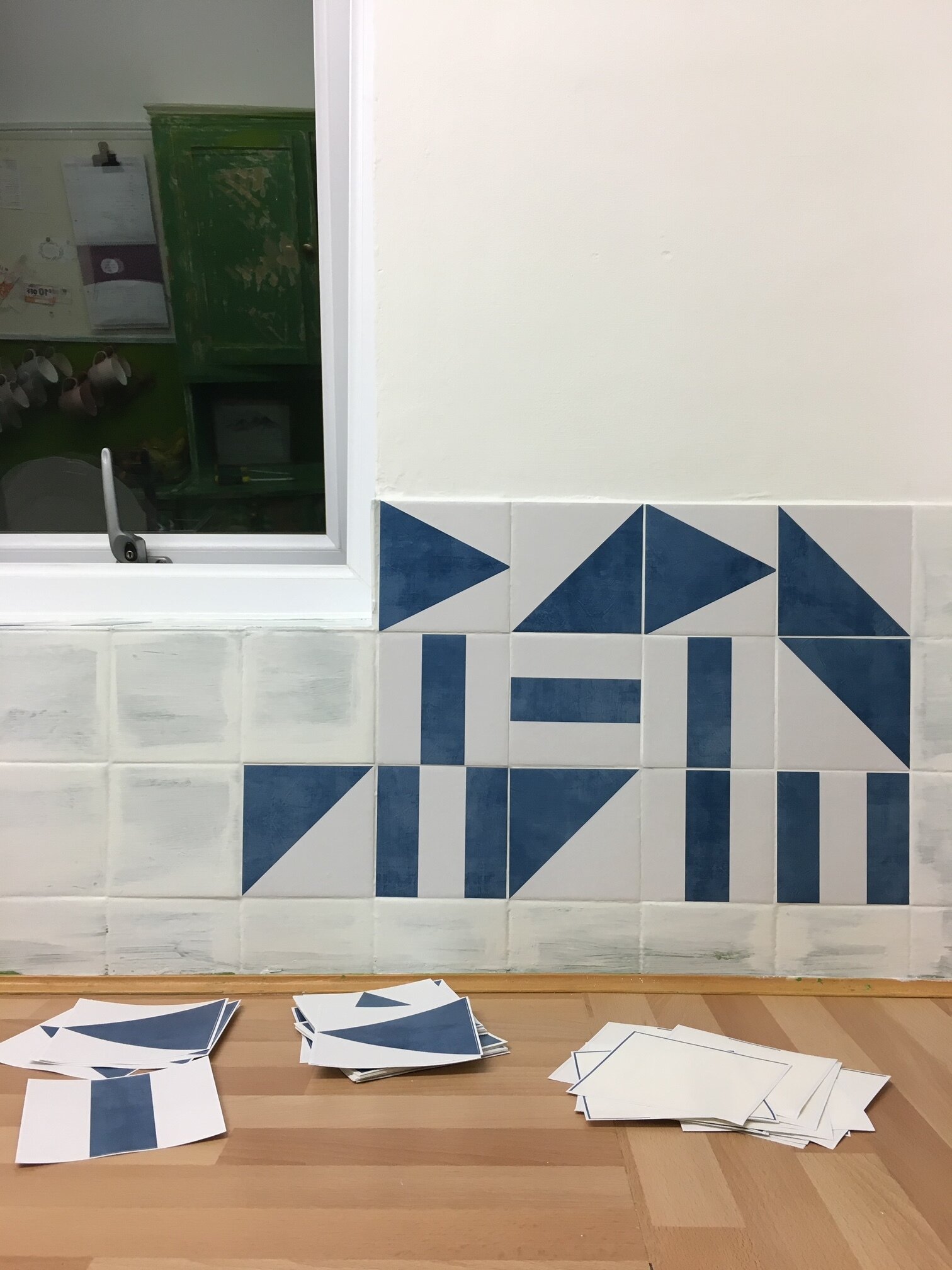 blue and white tile stickers
