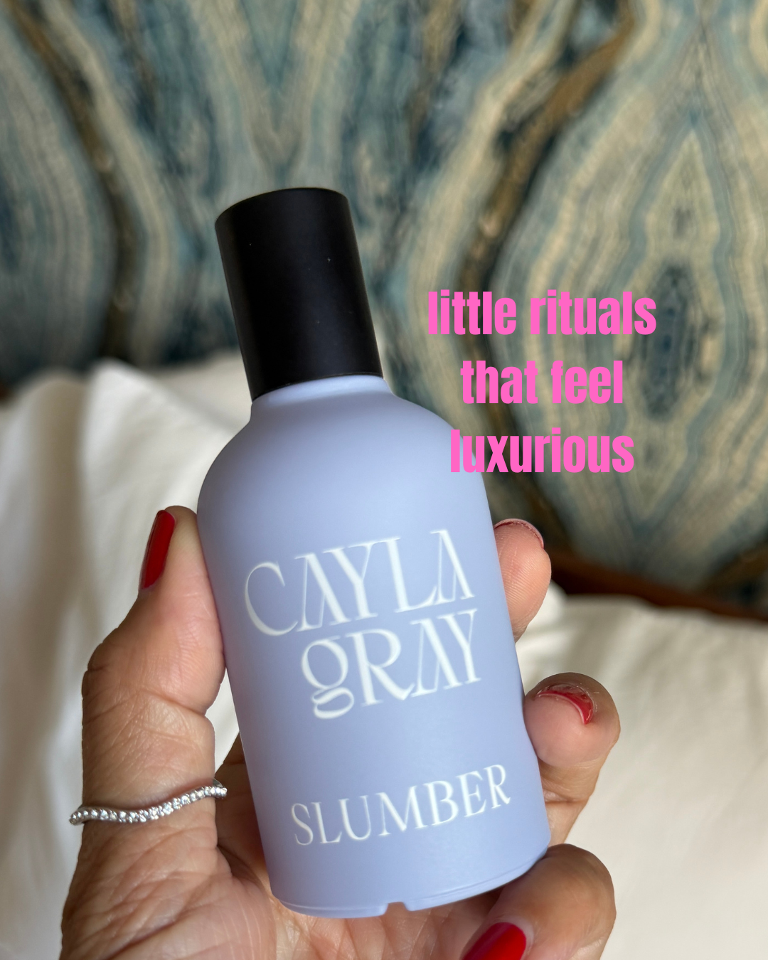 A calming bedtime perfume on a nightstand, part of a relaxing evening ritual that makes everyday life feel more intentional.