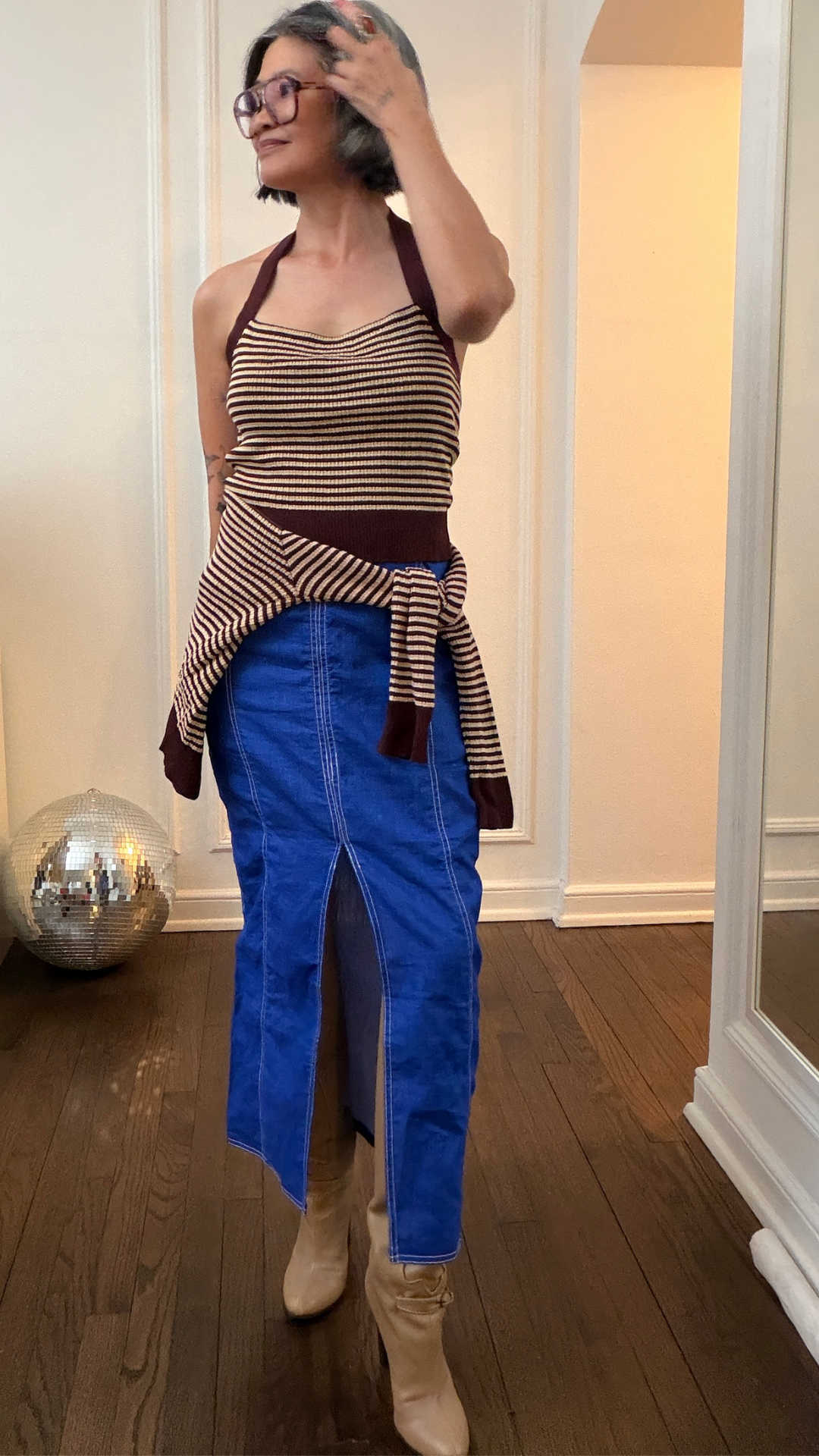Styling a bold colorful item in a confident, over-50 outfit