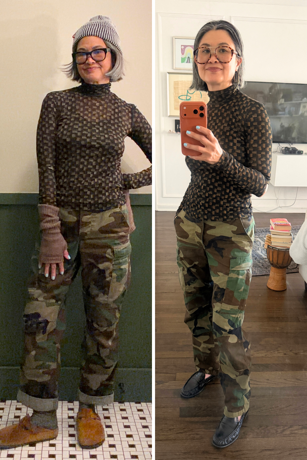 Errands-to-lunch outfit showing how a shoe change elevates a casual look