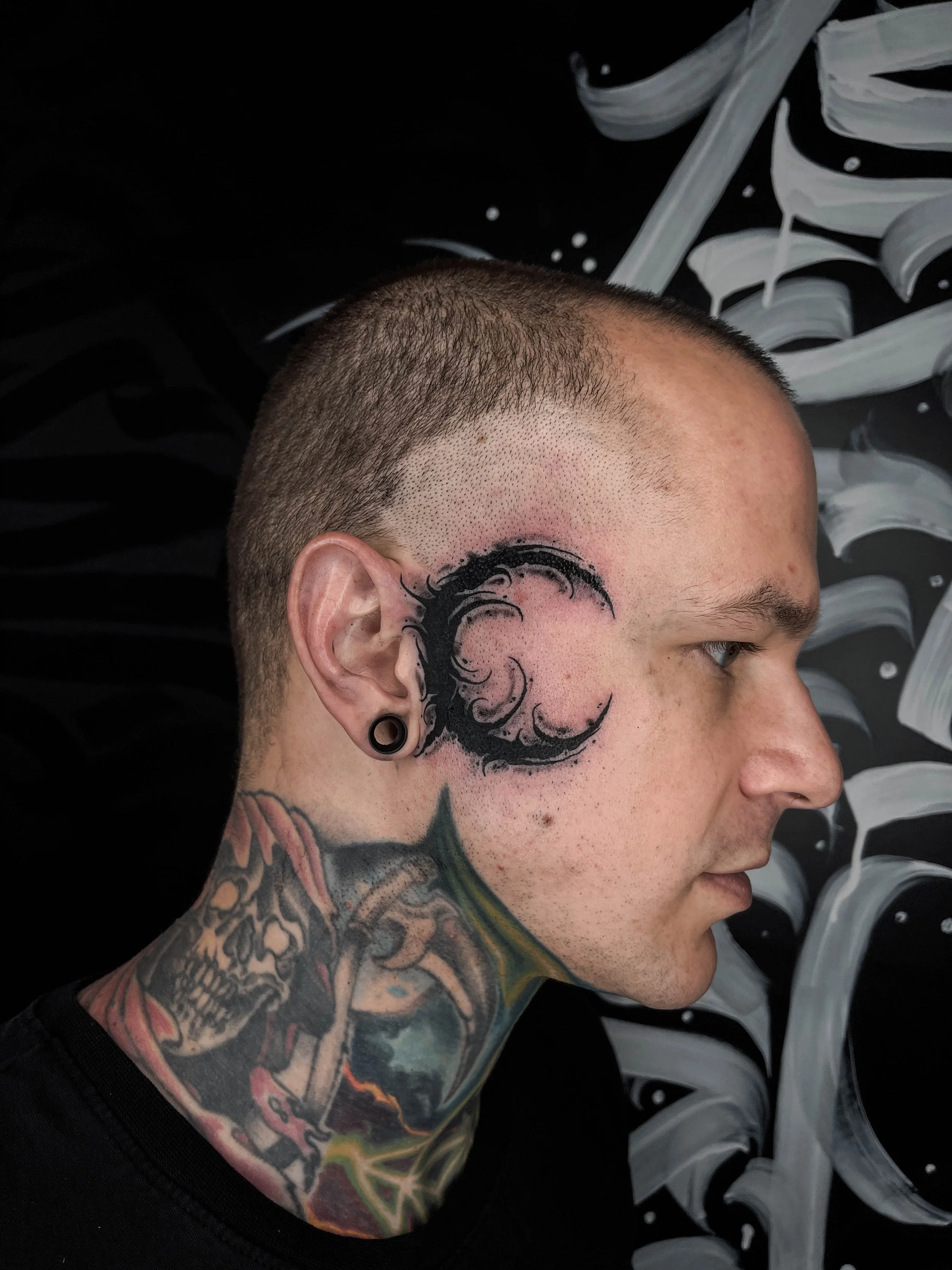 face tattoo idea - dark moon - check the predrawn section of my shop to see available designs like this that are ready to be tattooed