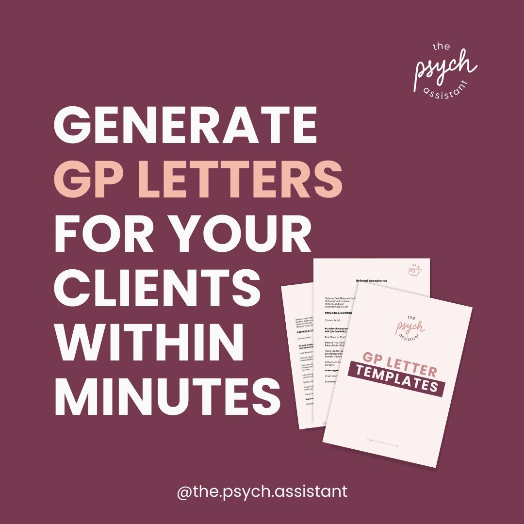 What if writing your GP Letters took minutes, instead of hours? 😏

TPA has created 6 customised GP Letter templates for your private practice! 🔥

Head over to TPA's website: https://www.thepsychassistant.com/ to access our GP Letter Template Bundle