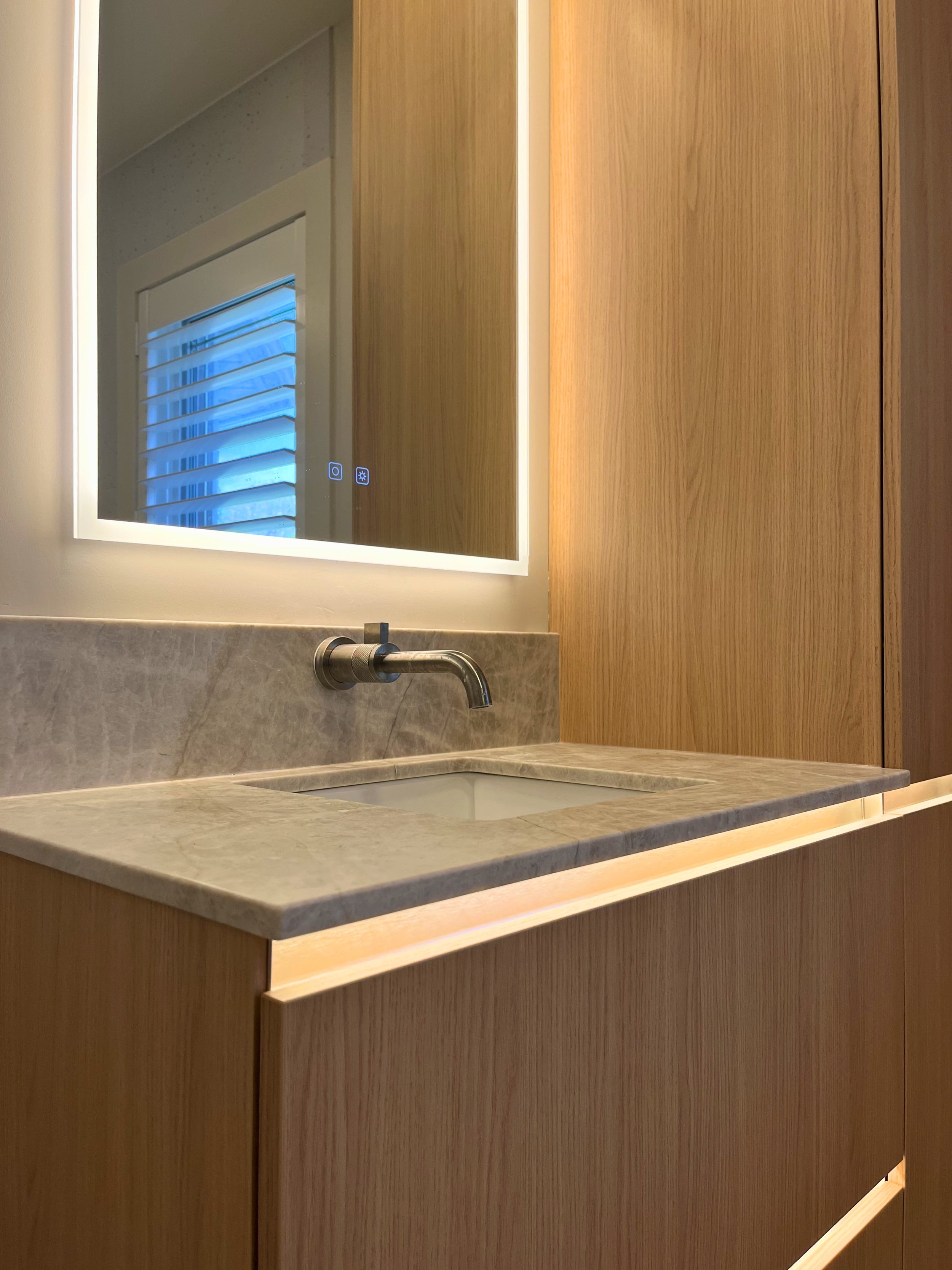 LED lid handle channel bathroom cabinets