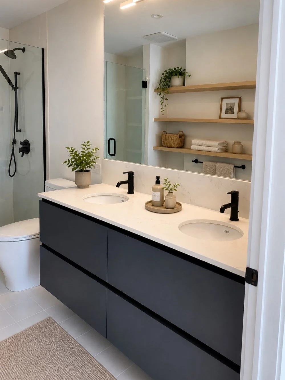 Modern bathroom cabinets with quarts countertop