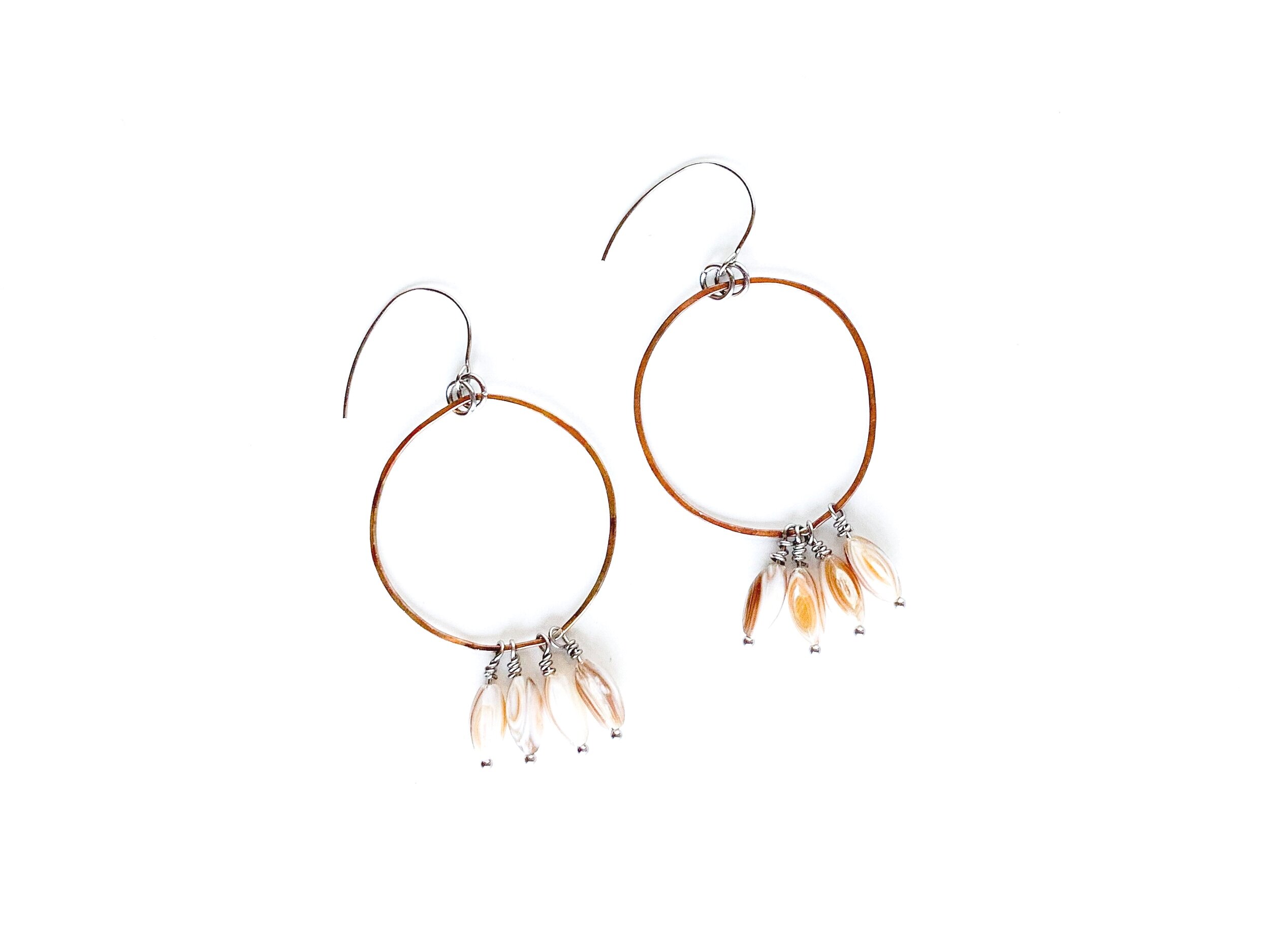 Shell Dangles w Copper & Silver