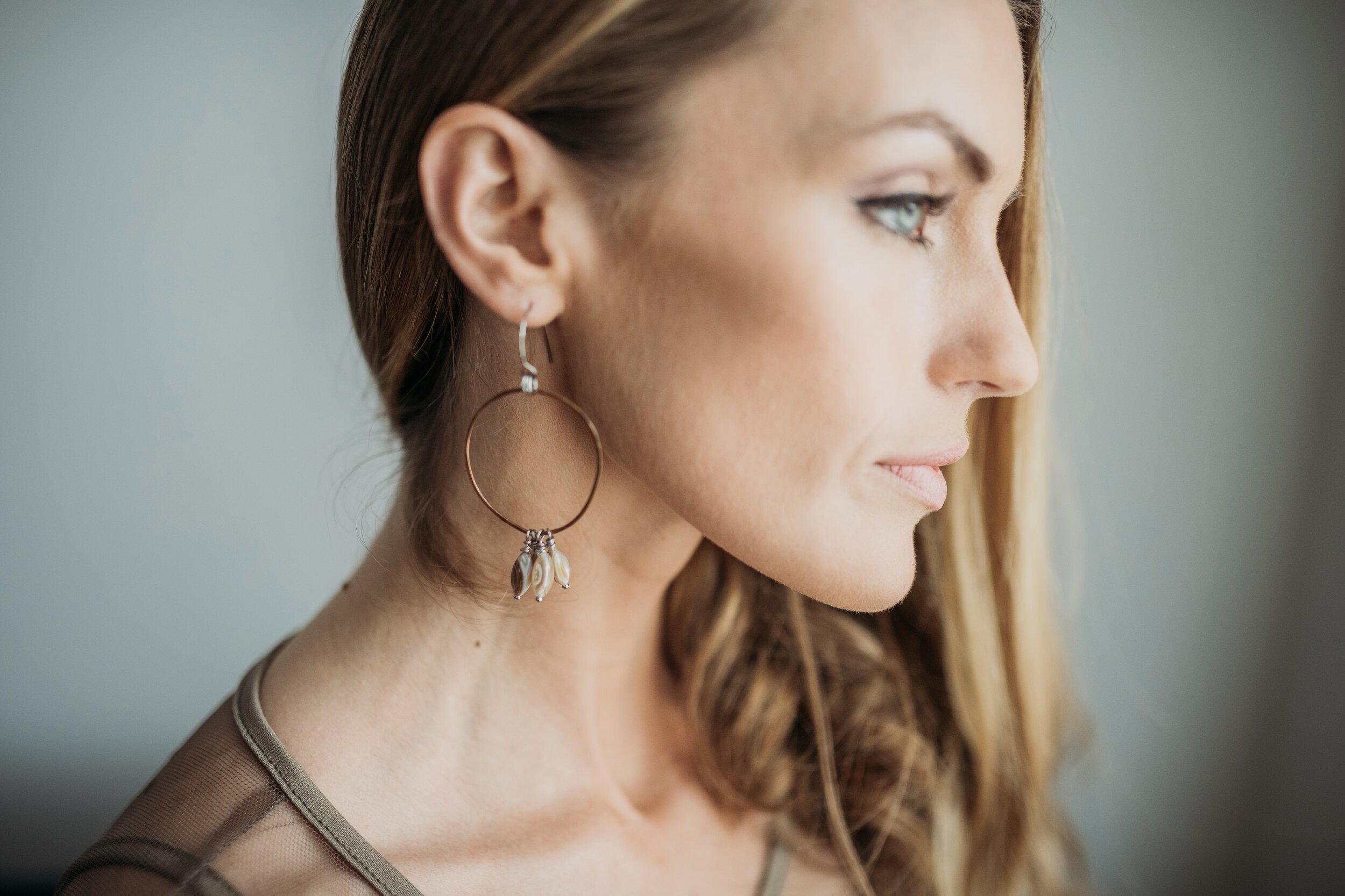 Shell Dangles w Copper & Silver