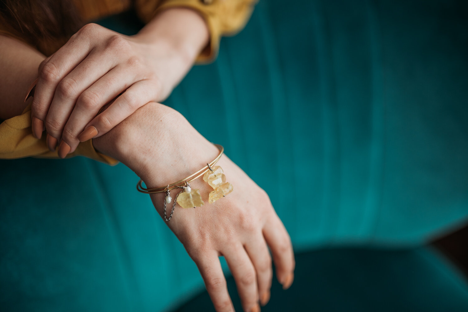 Brass Bangles w Citrine & Pearls