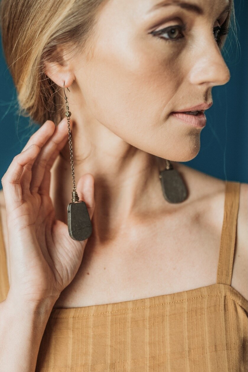 Pyrite & Brass Dangles