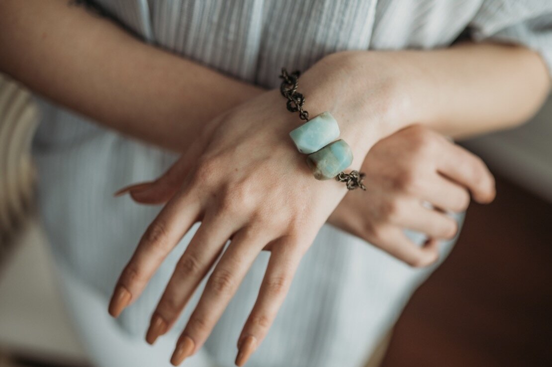 Large Brass Links w Amazonite