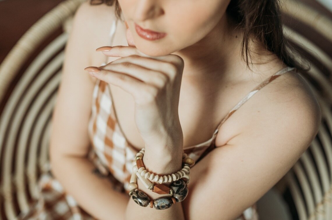 Green Agate & Cream Wood Bracelet Trio