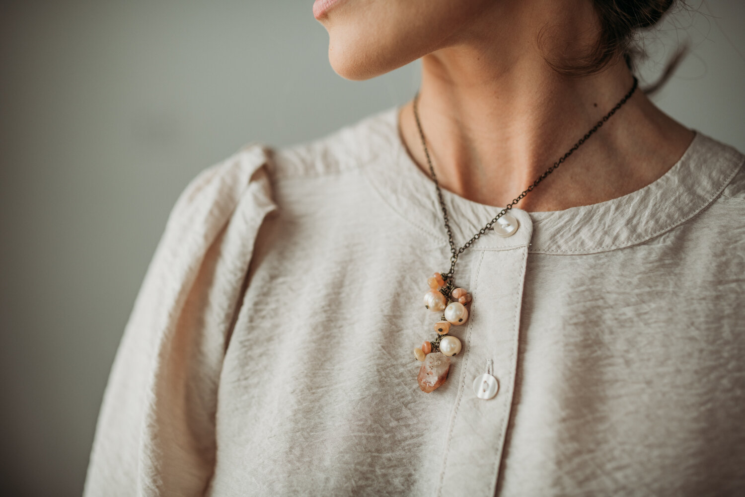 Rose Quartz, Moonstone & Pearl Cluster