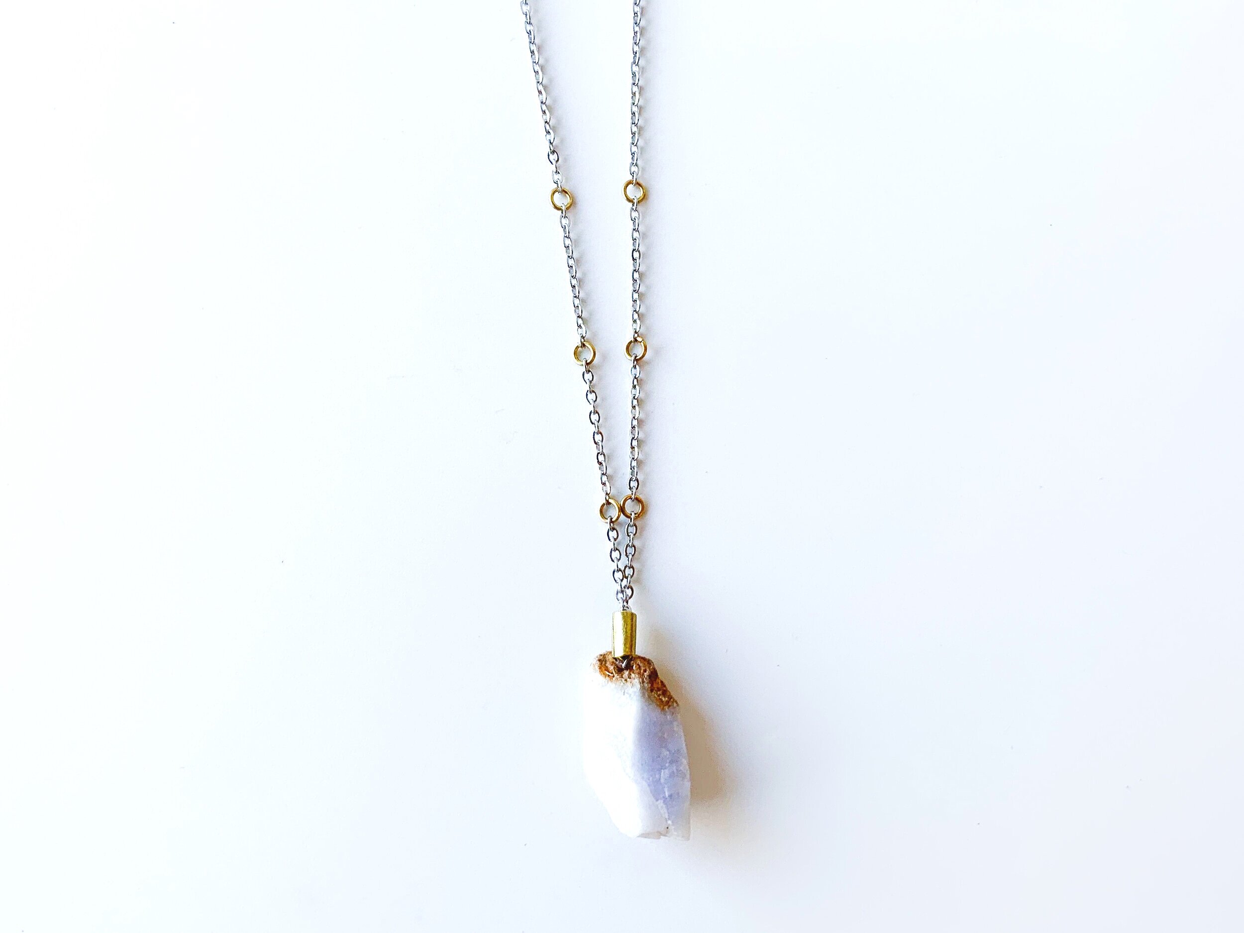 Blue Lace Pendant w Silver & Brass