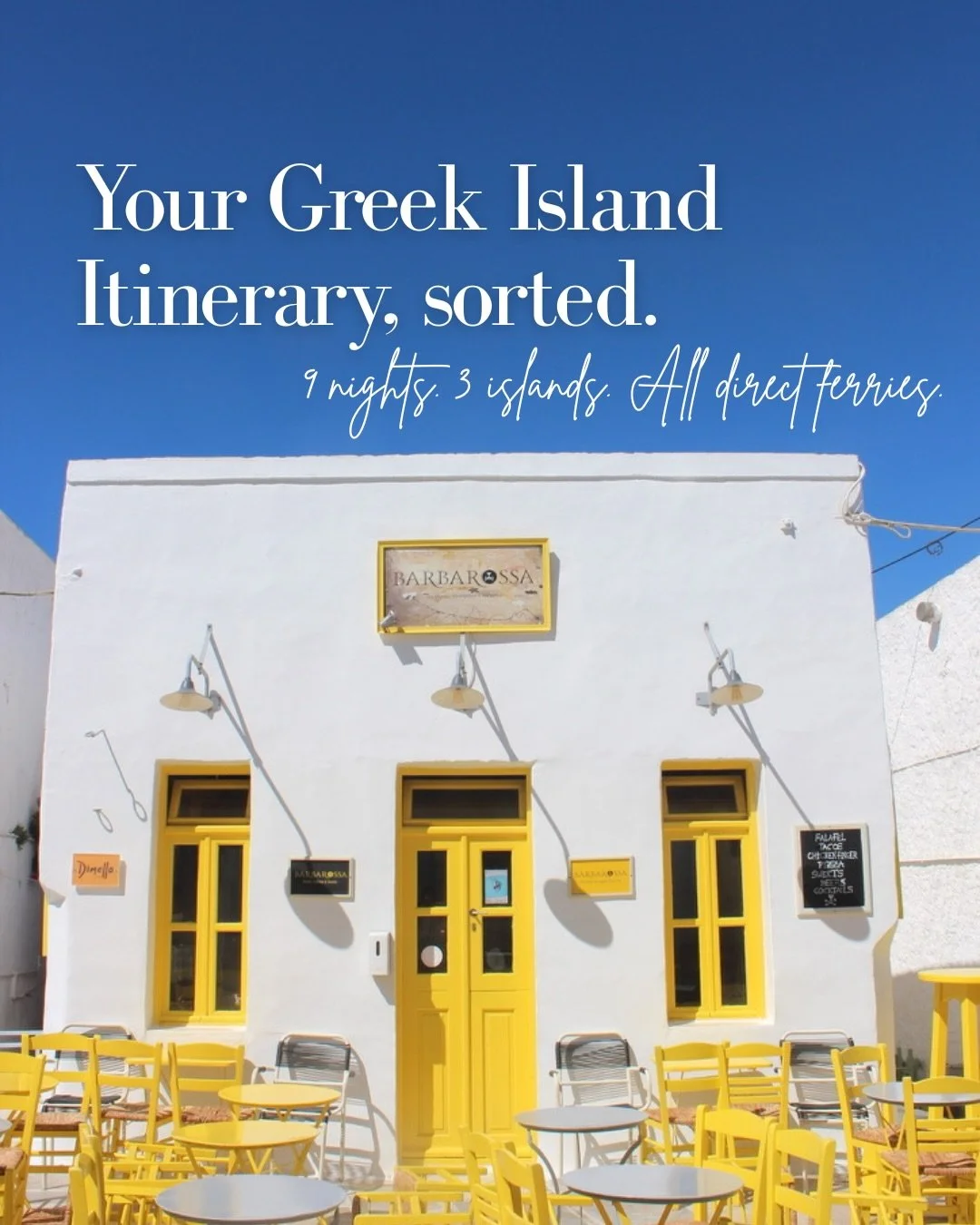 Save this itinerary 🗺️

This is one of my favourite Cyclades routes. Three islands, all direct ferries, no wasted travel days. I&rsquo;ve even included the departure times for you. All you need to do is jump in Ferryhopper and book your seats. ⛴️ 

