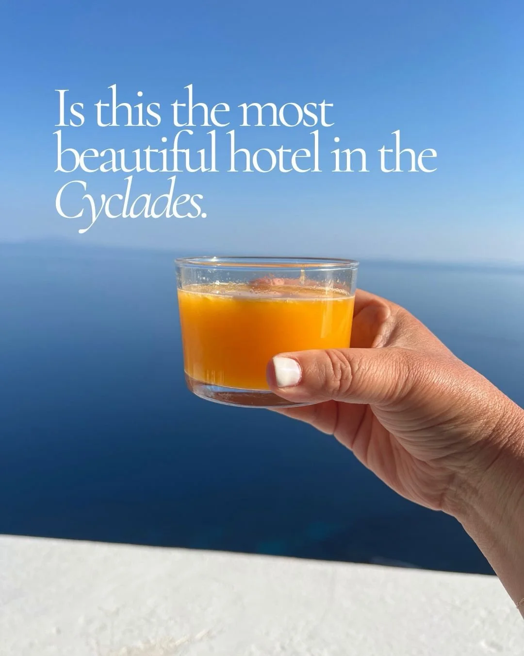 Is this my favourite hotel on my favourite Greek island? ☀️

This hotel sits so high above the Aegean that the ferries below look like toys. The church of Panagia has been on that hill forever, overlooking it. 

Breakfasts here are a colour study in 