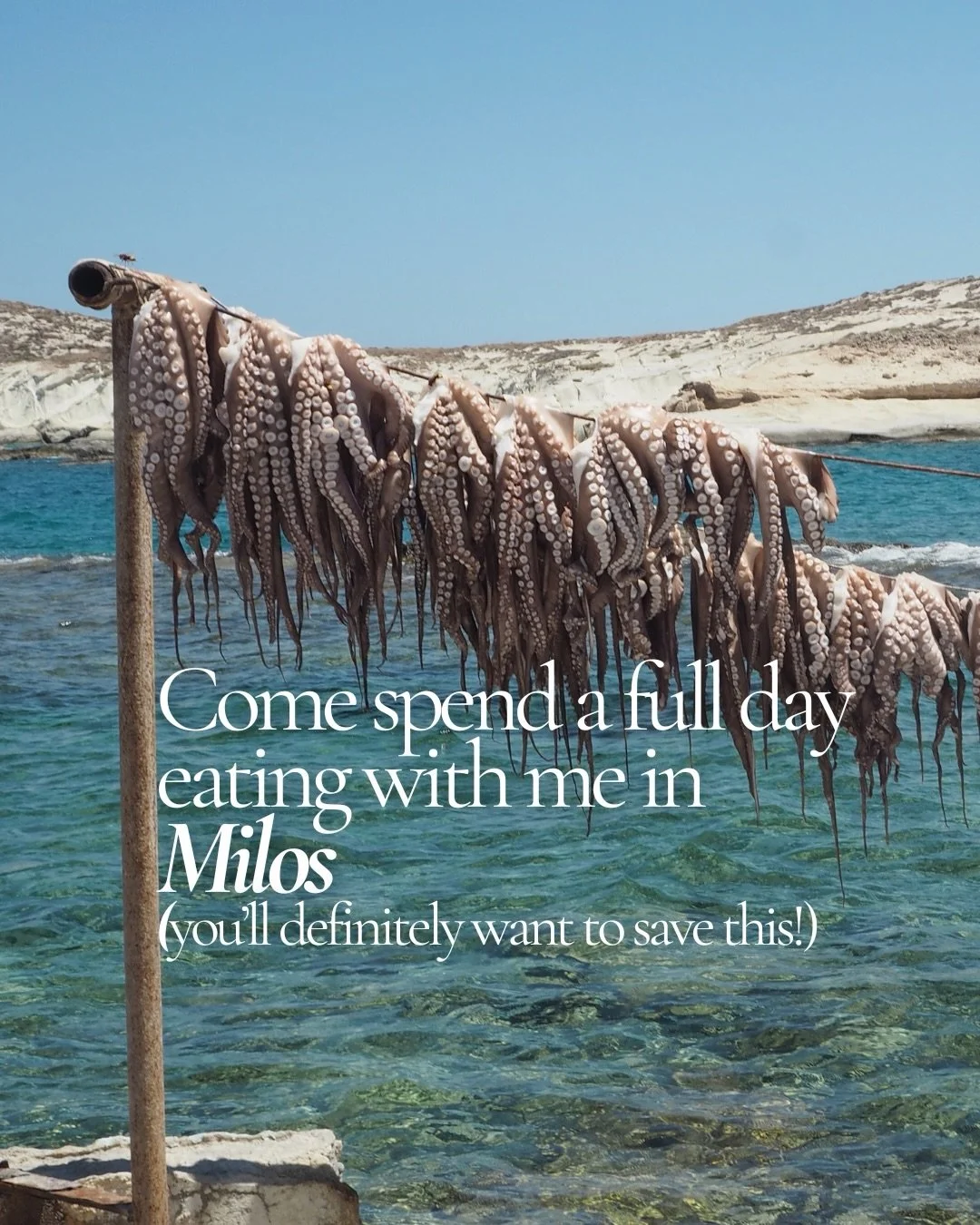💥 Save this before your Milos trip - better still, get my Milos guide 💥

Milos is stunning, everyone knows that. But the food? Not enough people talk about it.

Come spend the day eating with us at some of our favourite places.

Breakfast starts at