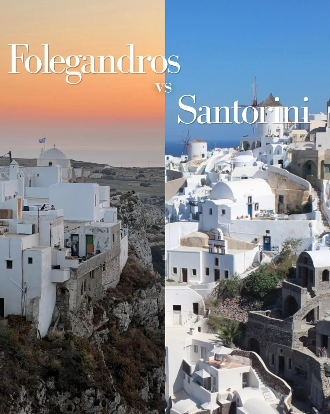 Folegandros vs Santorini. The battle of the sunsets 🌅 

Two stunningly beautiful islands. Aesthetically similar, but these two islands couldn&rsquo;t be more different. 

Santorini is one of the most breathtaking places on earth. I will never forget
