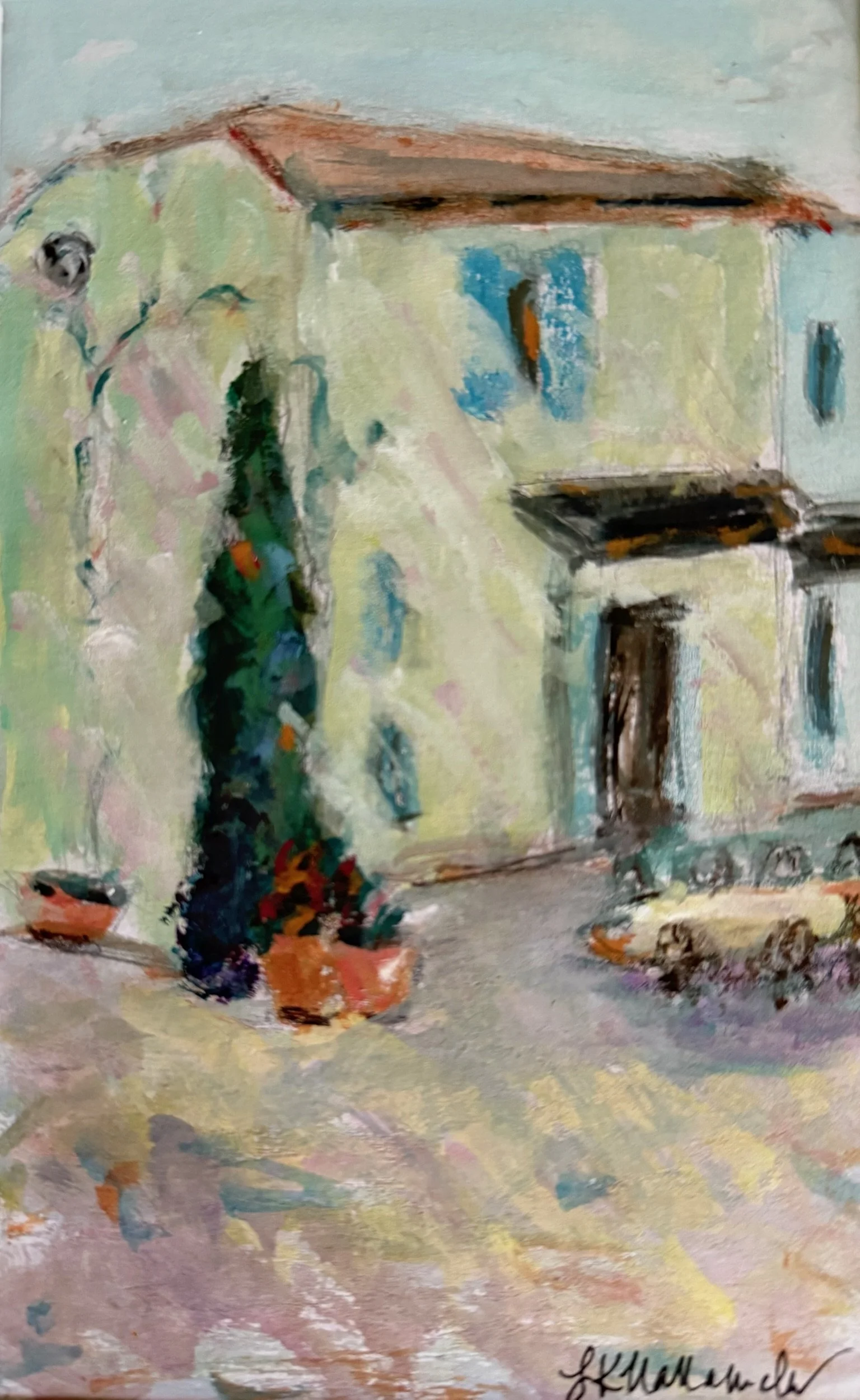 “The Retreat”, Ruffato Estate, Aix-en-Provence, France / 4.75x7.5 inch gouache in a 15.5x18.5 inch gold frame / $290
