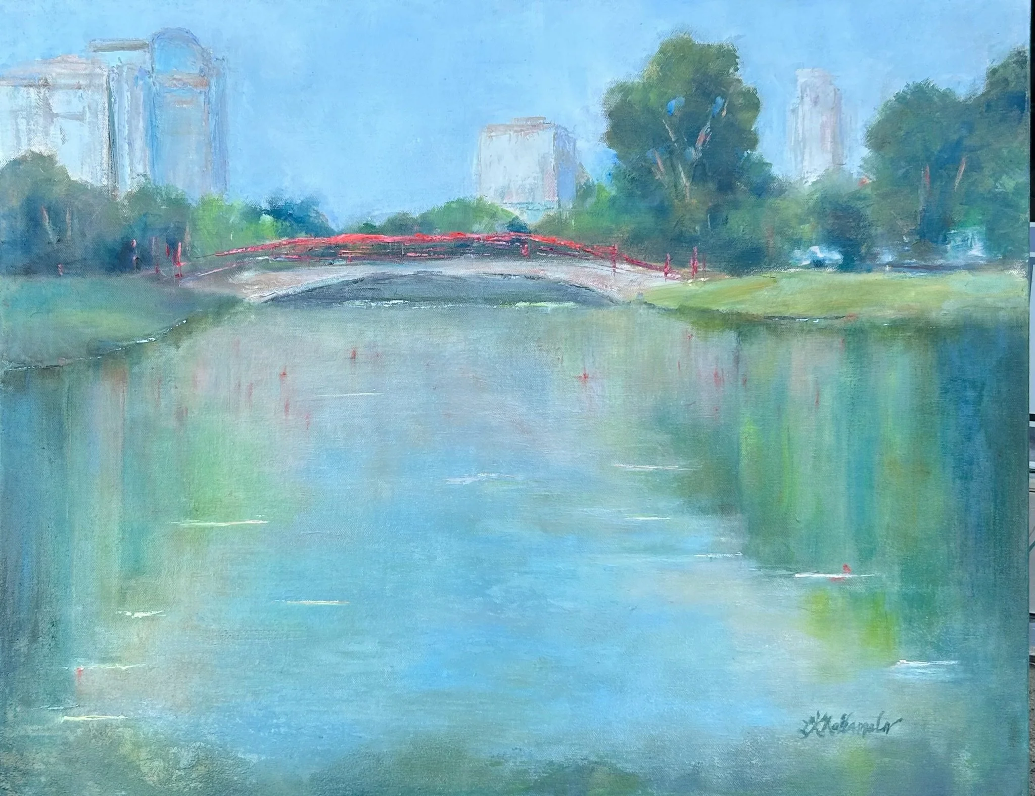 "Big Spring Park" 22x28 oil in gold floater frame / Commission