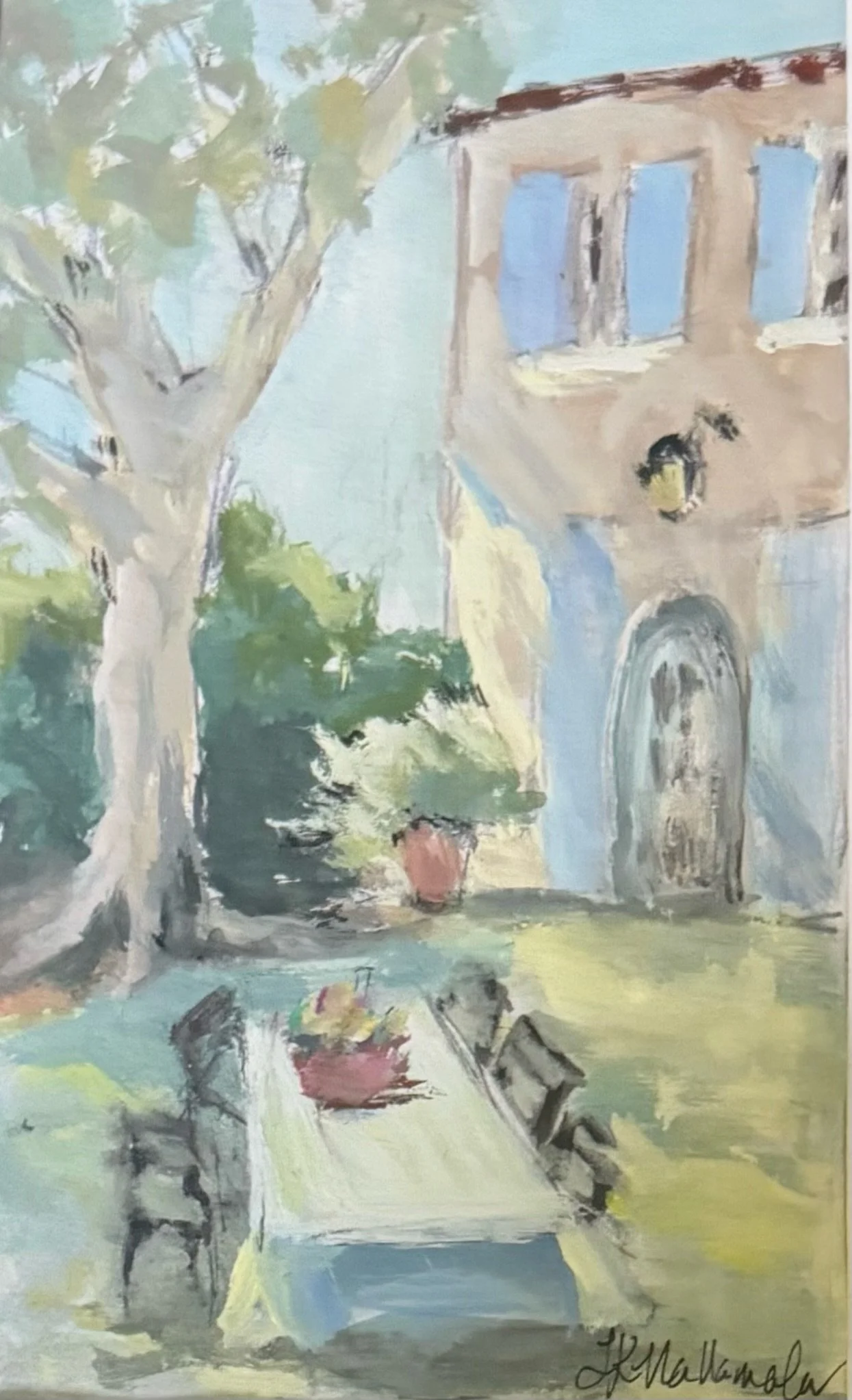 “Gather Around” Aix-en-Provence, France / 4.25x7.25 inch gouache in a 15.5x18.5 inch gold frame / Sold