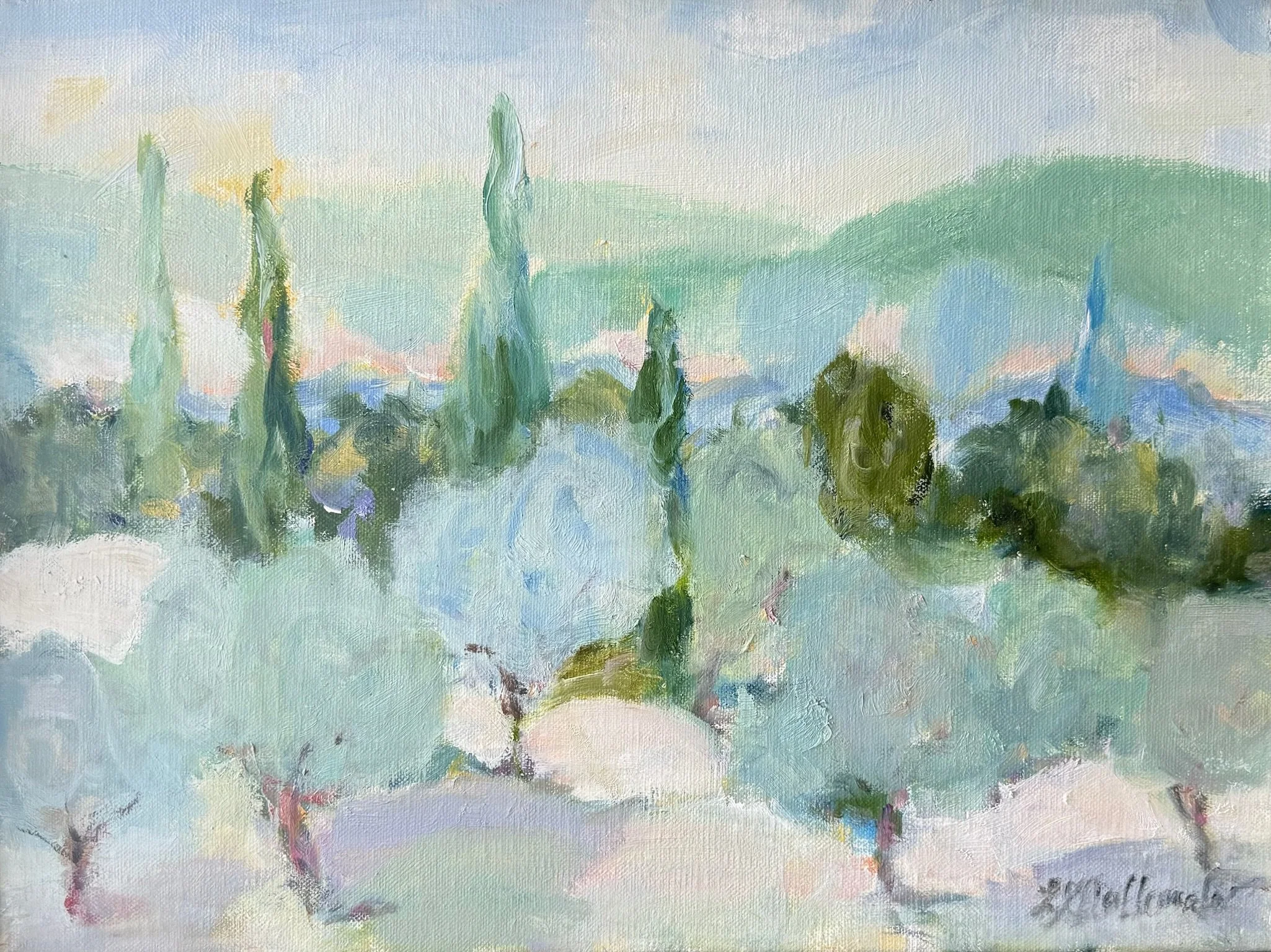 “Unwavering Praise” Olive Grove, Aix-en-Provence / 12x16 inch oil in a 17.5x21.75inch gray frame / $325