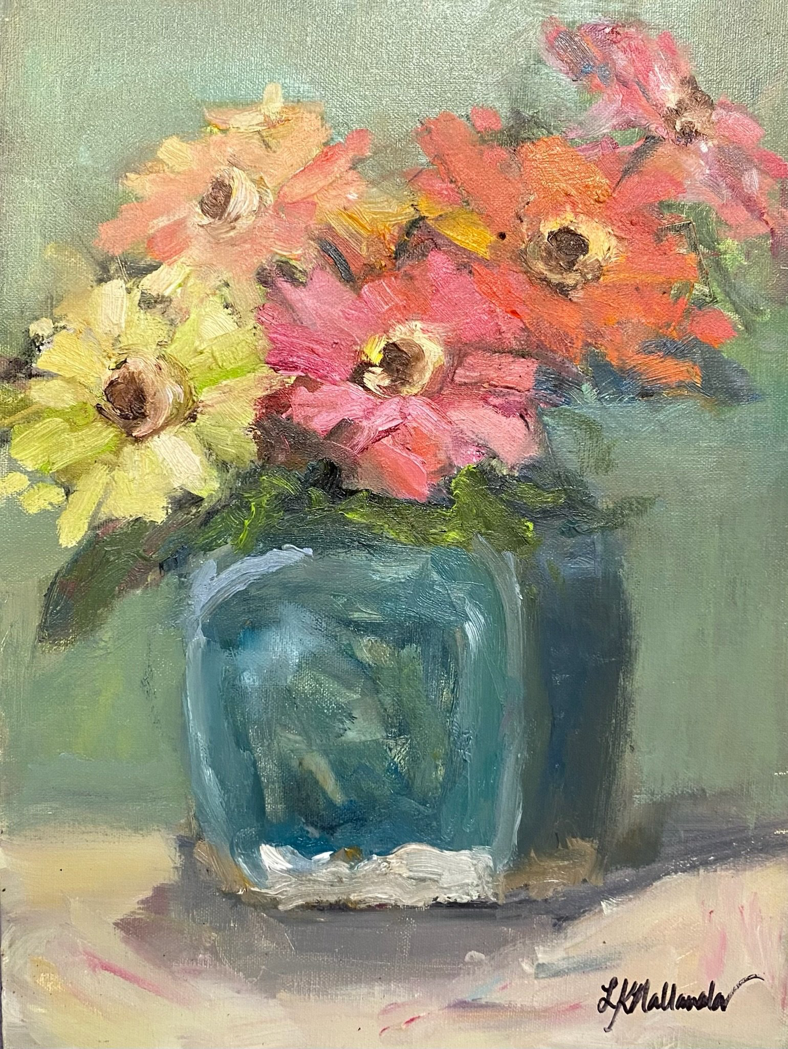 “Grateful Heart” 9x12 acrylic and oil in a gold floater frame / Purchased