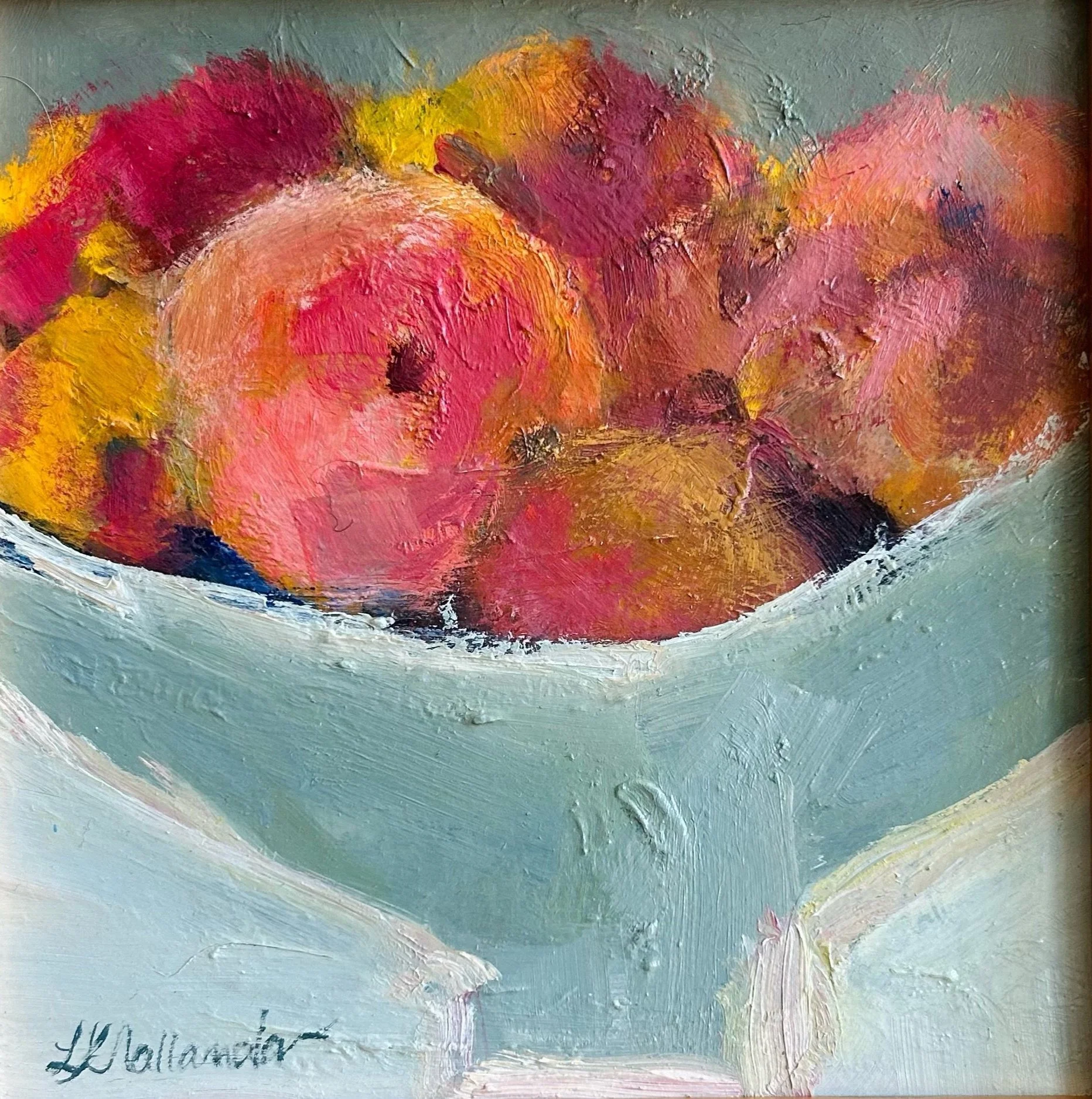 "A Merry Heart" 10x10 oil in gold floater frame / Purchased