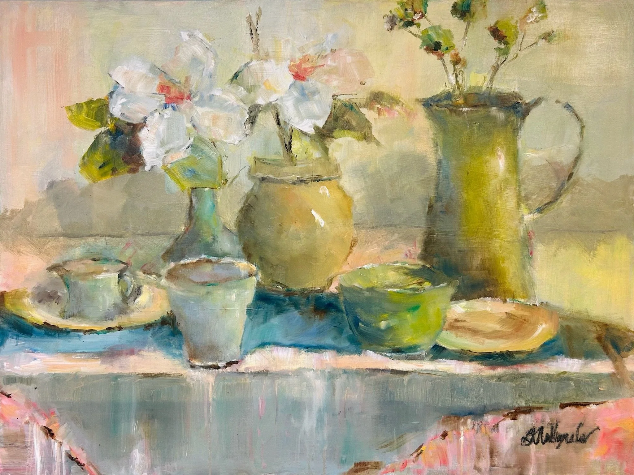 "All Set" 30x40 oil in gold floater frame / Commission
