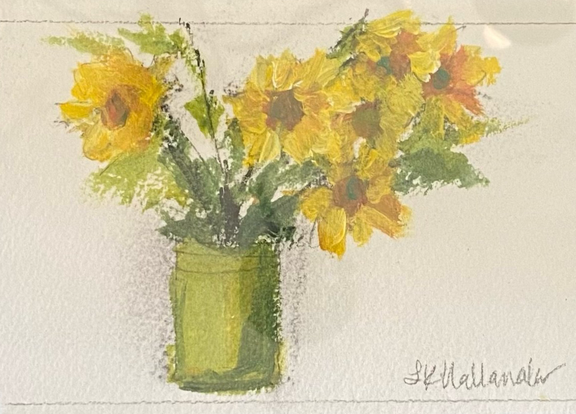 "Sunflowers" 4x6 acrylic on paper in acrylic frame / Purchased