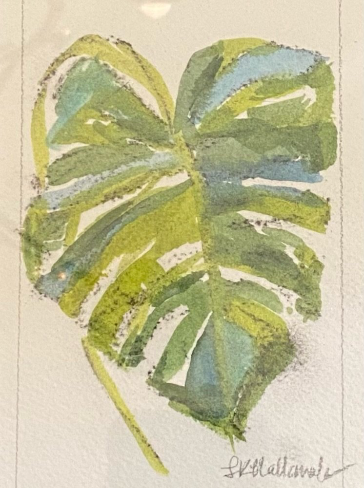 "Elephant Leaf" 4x6 acrylic on paper in acrylic frame / Purchased
