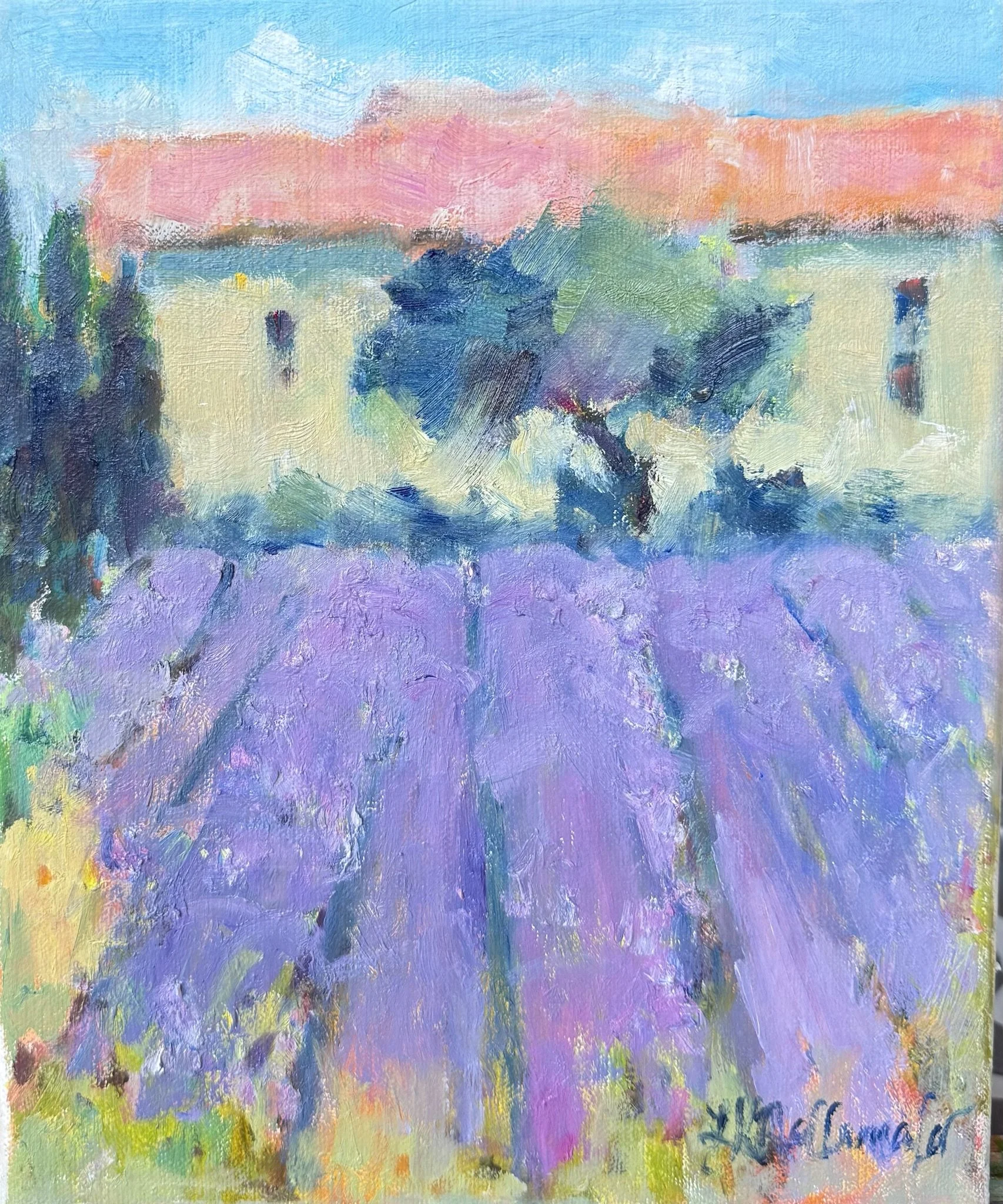“Robed in Purple” Saint-Paul-de-Mausole (Asylum of Van Gogh), Saint-Rémy-de-Provence, France / 8x10 oil in a 9.5x11.5 inch cream frame / $230