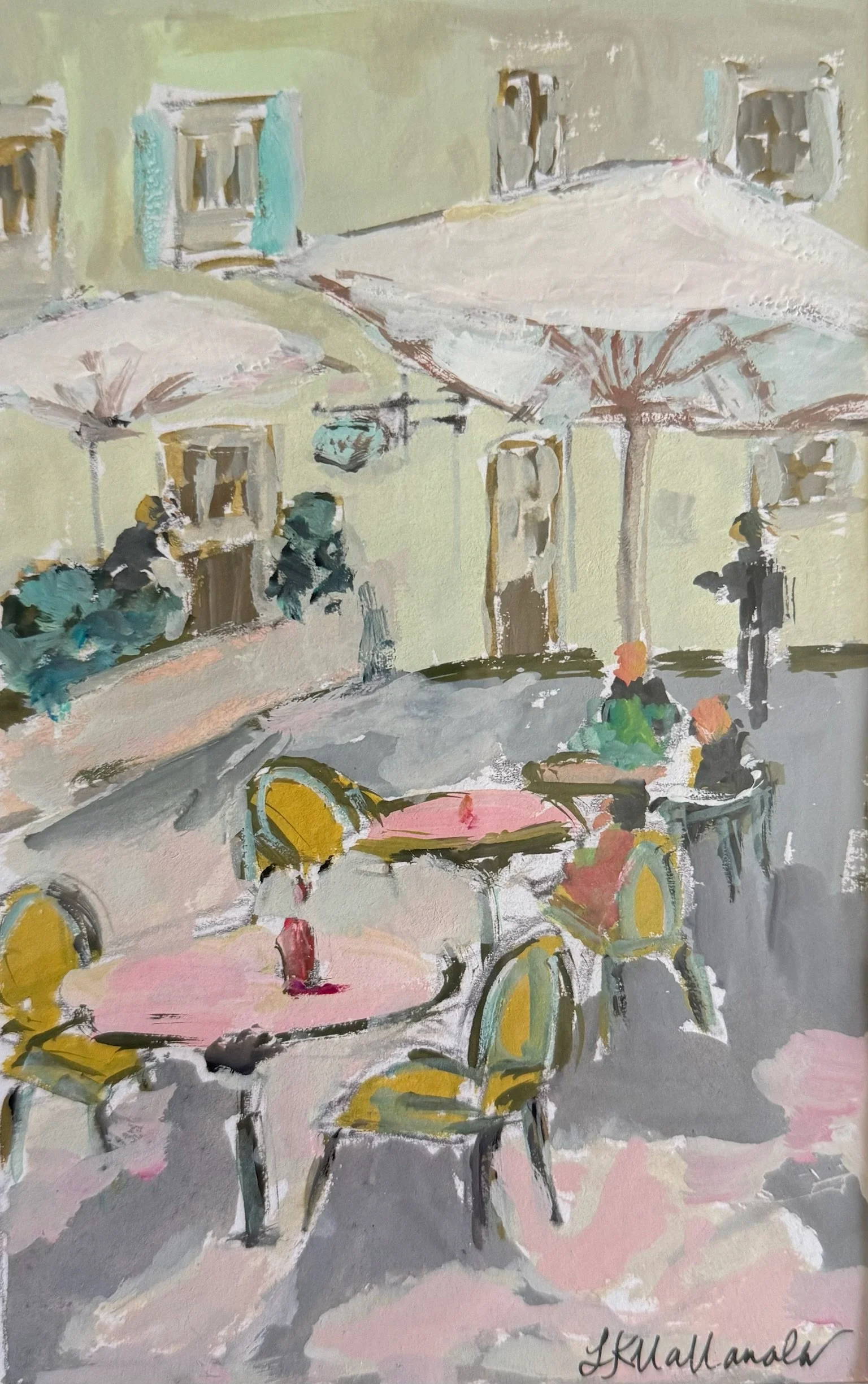 “Join Us” Cafe in Aix in Provence / 4.75x7.5 inch gouache in a 15.5x18.5 inch gold frame / $290