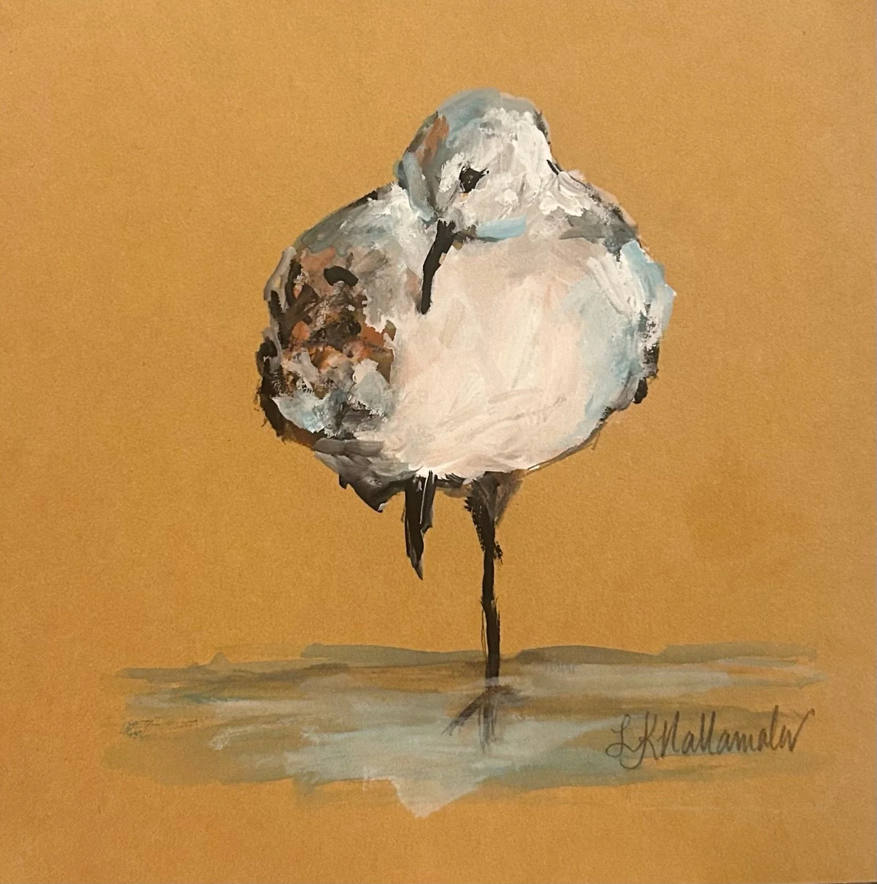 "Watching Over You" 6x6 gouache on paper in acrylic frame / Donated to Boys and Girls Club