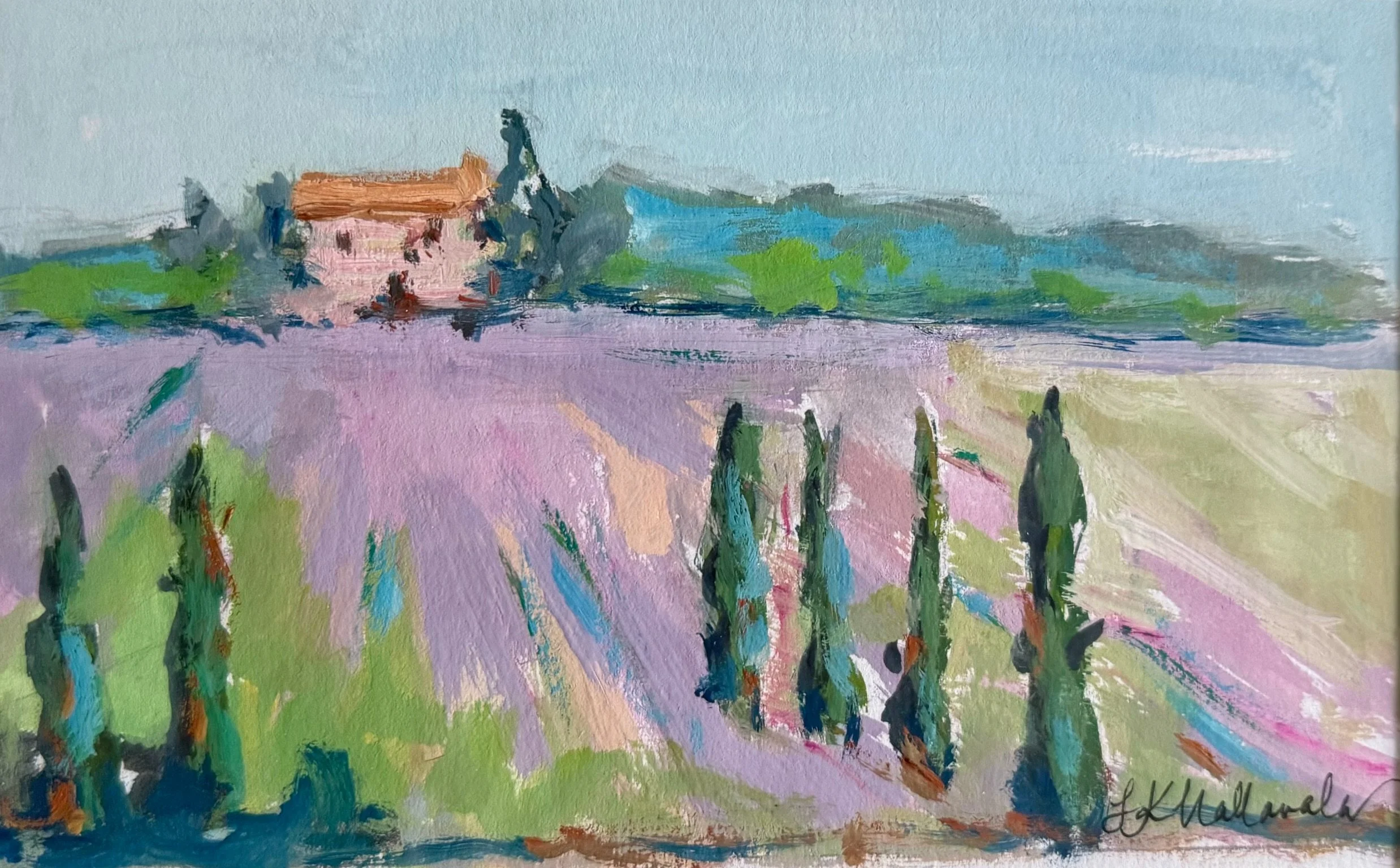 “Ever Prosperous” Luberon Valley, France / 4.5x7.25 inch gouache in a 15.5x18.5 inch gold frame / Sold