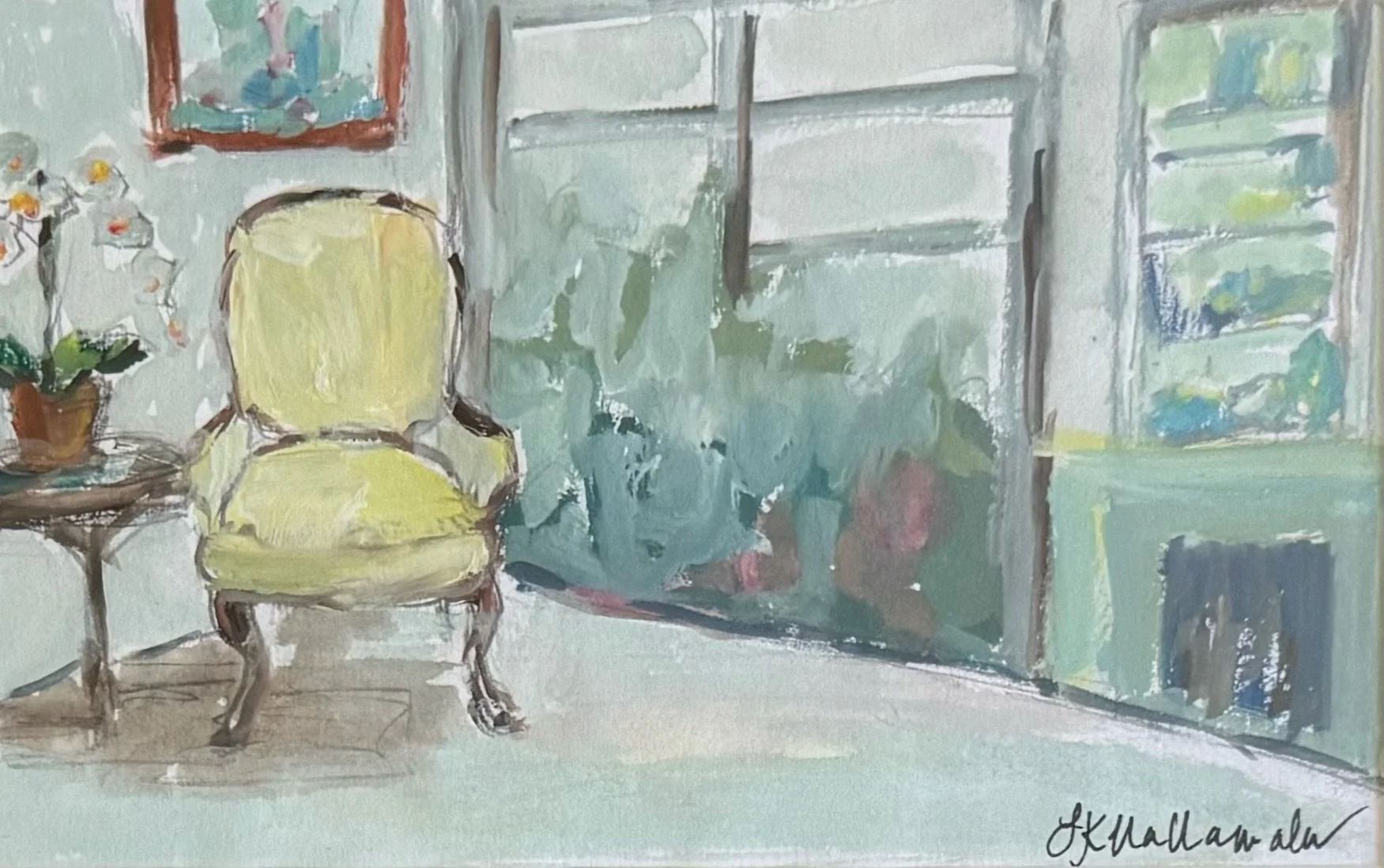 “My Quiet Place” Paris, France / 4.5x7.25 inch gouache in a 15.5x18.5 inch gold frame / Sold