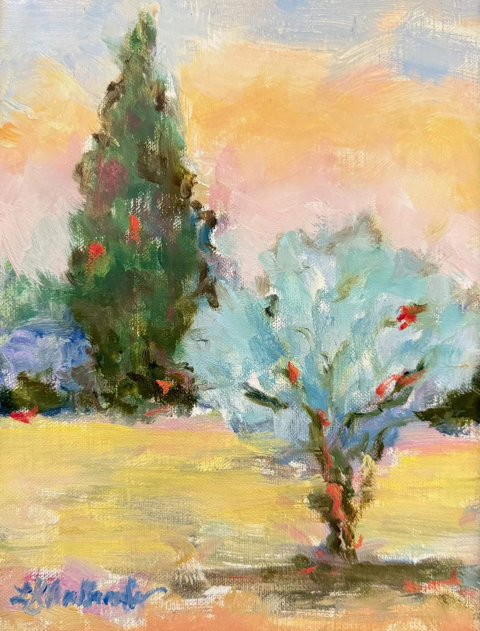 “My Sun and Shield” Olive Grove, Aix-en Provence, France / 8x10 oil in a 10.5x13 inch champagne frame / $230